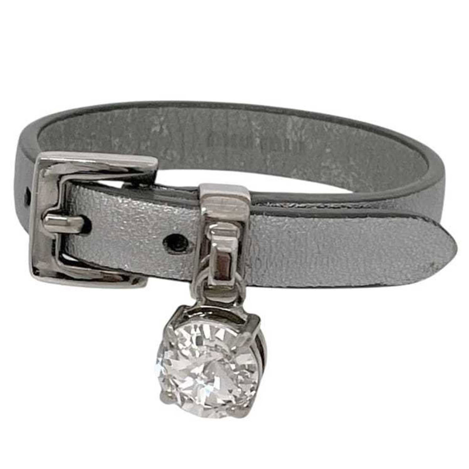 Miu Miu Charm Bracelet Leather Rhinestone: Miu Miu Charm Bracelet Leather Rhinestone This Miu Miu Charm Bracelet features a unique combination of leather and rhinestone detailing in silver. The bracelet has a length range of 13.2cm to 15.5cm a