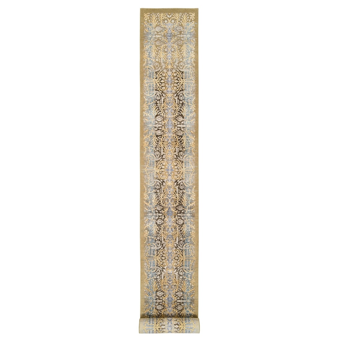 Gold Brown Silk Hand Knotted Wool Runner (1 of 8)