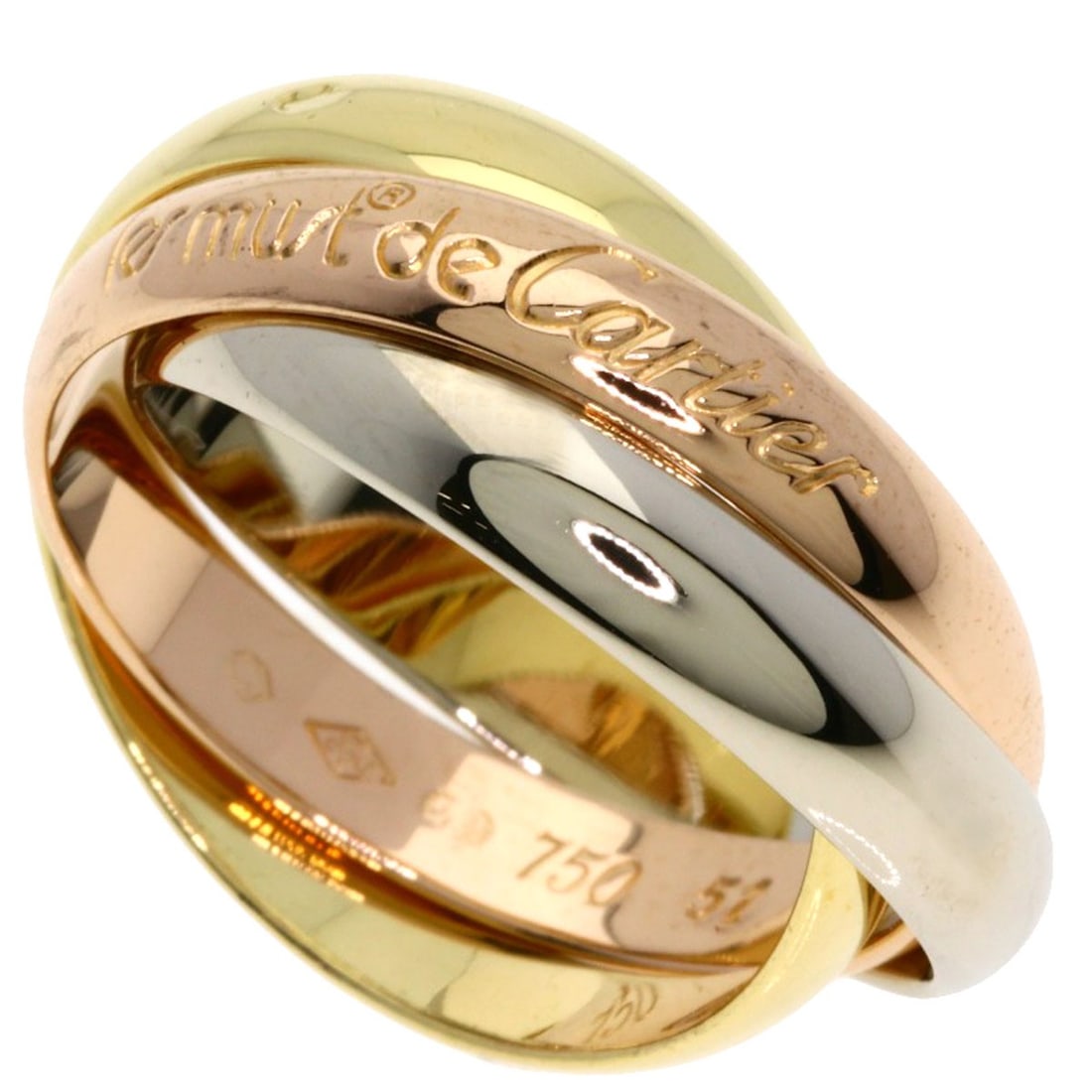 K18 Yellow Gold 18K Cartier Pink Ring Trinity: K18 Yellow Gold 18K Cartier Pink Ring Trinity K18 Yellow Gold 18K Cartier Pink Ring Trinity features a unique design with no stone. Made from high-purity K18 gold metal, this ring boasts a distinctive