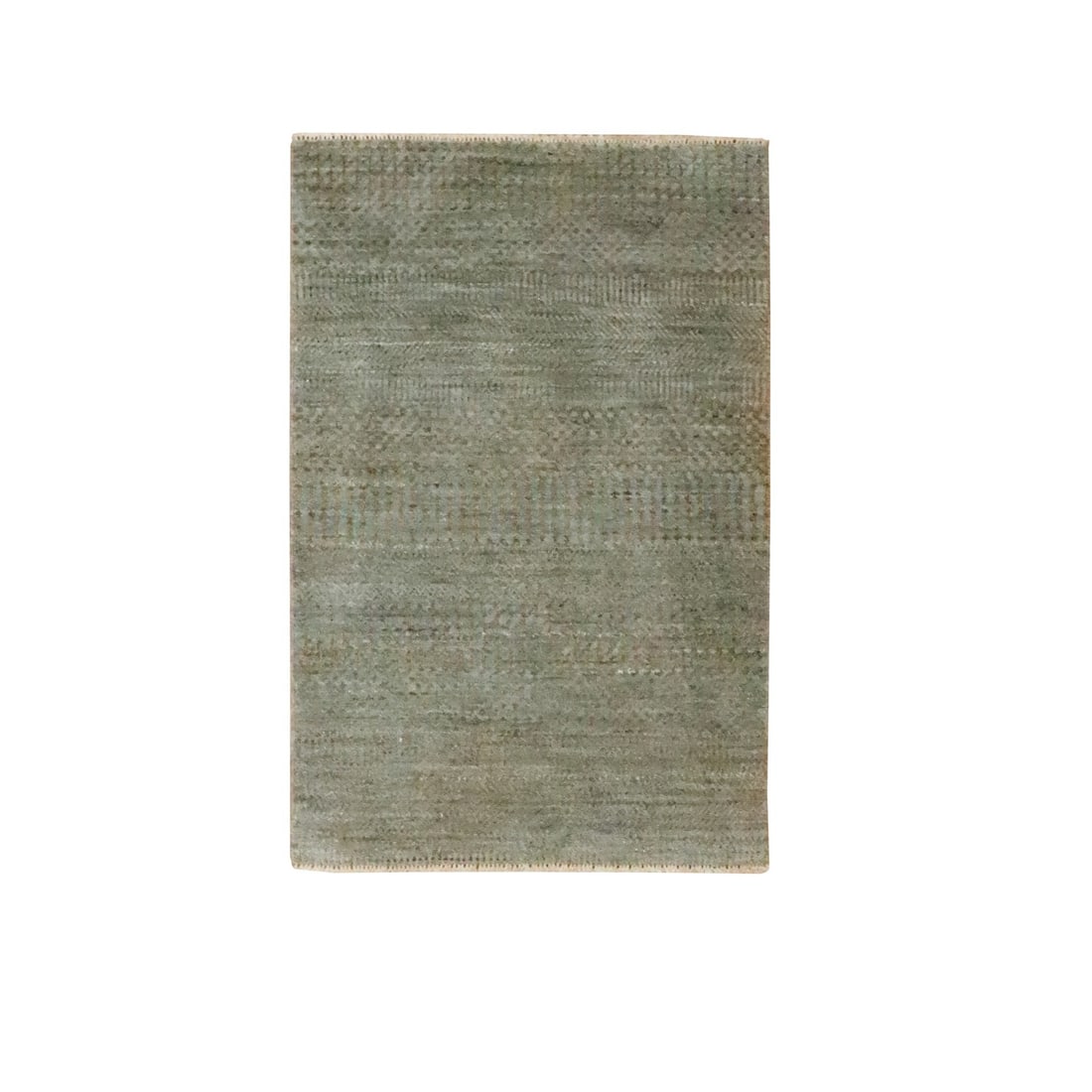 Brown Hand Knotted Wool Rug Mat with Silk Modern Grass Design (1 of 5)