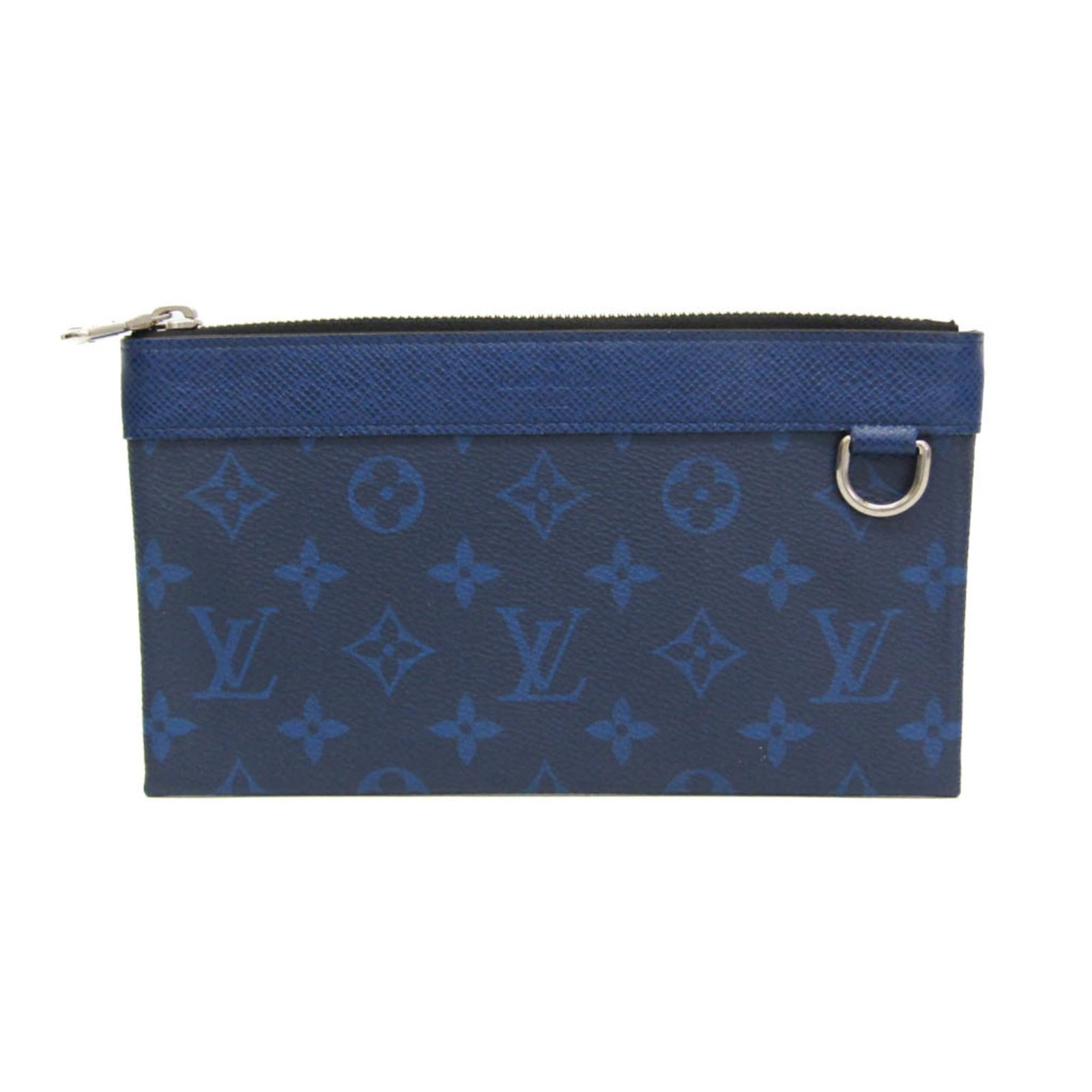 Louis Vuitton Clutch Bag Monogram Taiga Leather: Louis Vuitton Clutch Bag Monogram Taiga Leather The Louis Vuitton Clutch Bag in Monogram Taiga Leather boasts a striking cobalt color and sleek silver hardware. With its open pocket, card holder, and 