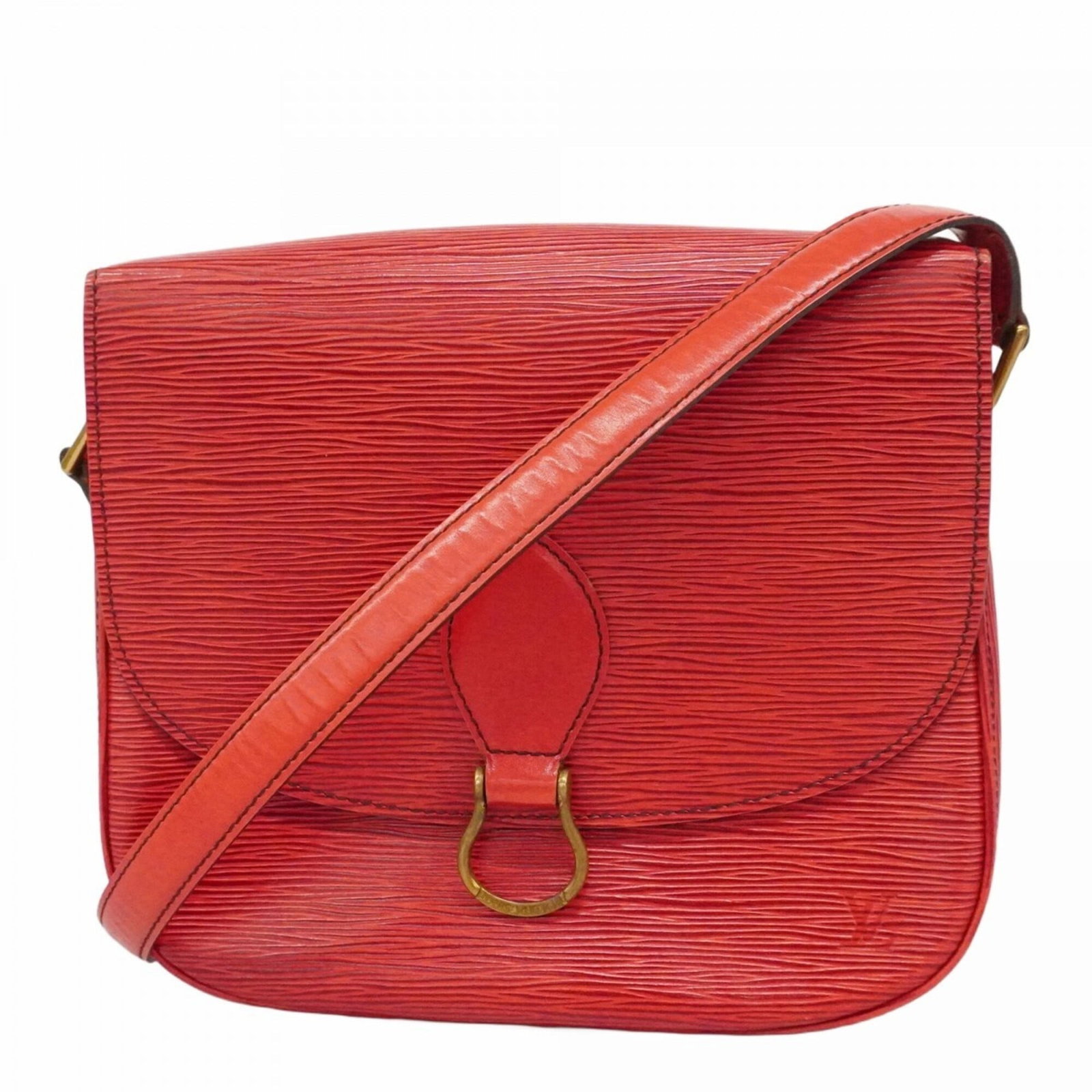 Louis Vuitton Shoulder Bag: Louis Vuitton Shoulder Bag Castilian Red shoulder bag from Louis Vuitton, featuring a classic design with subtle scratches and signs of usage. Measuring 22cm x 24.5cm x 6.5cm, this used bag showcases