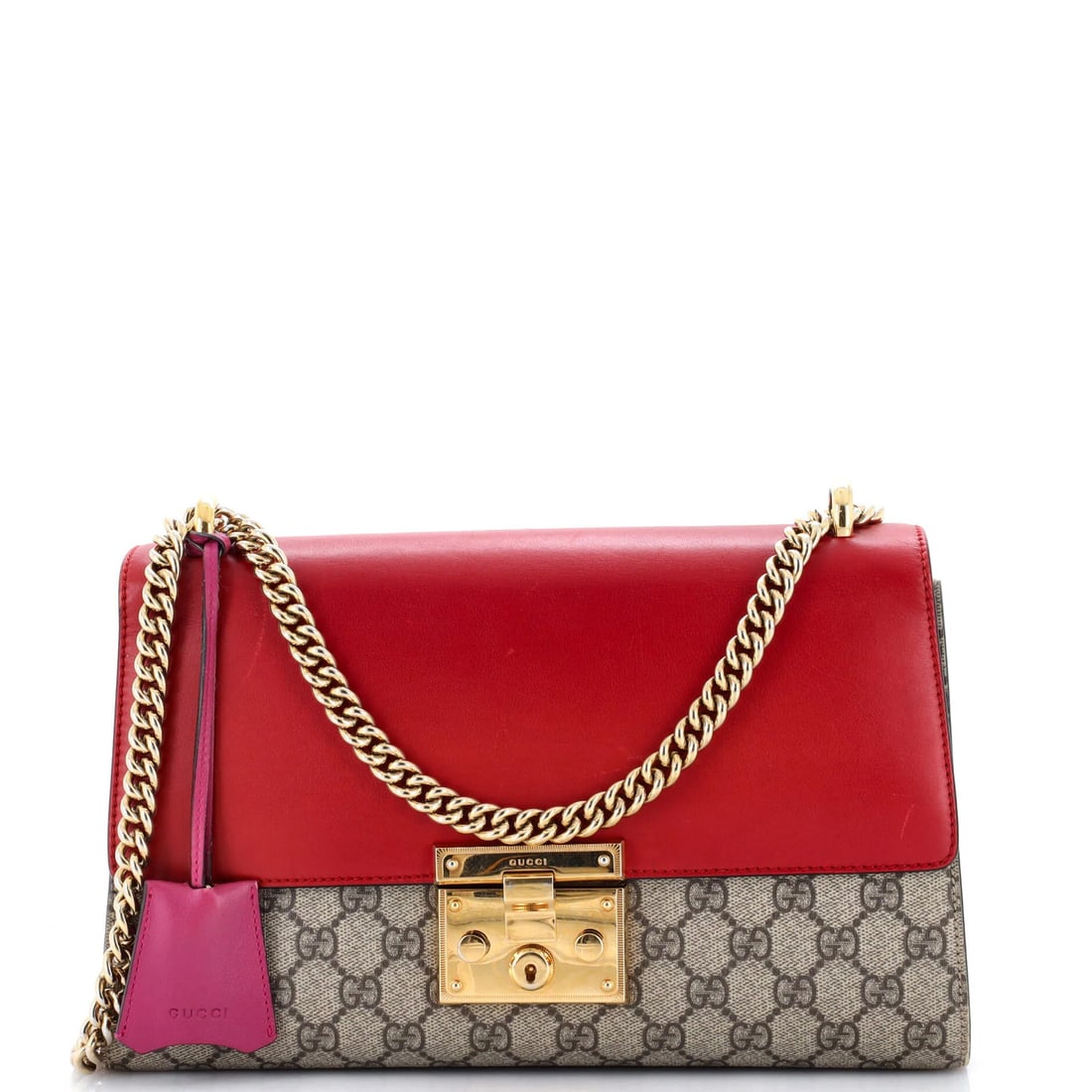 Gucci Coated Canvas Shoulder Bag Medium GG Padlock Leather: Gucci Coated Canvas Shoulder Bag Medium GG Padlock Leather The Gucci Coated Canvas Shoulder Bag Medium GG Padlock Leather features a unique combination of canvas coated leather and gold hardware, with