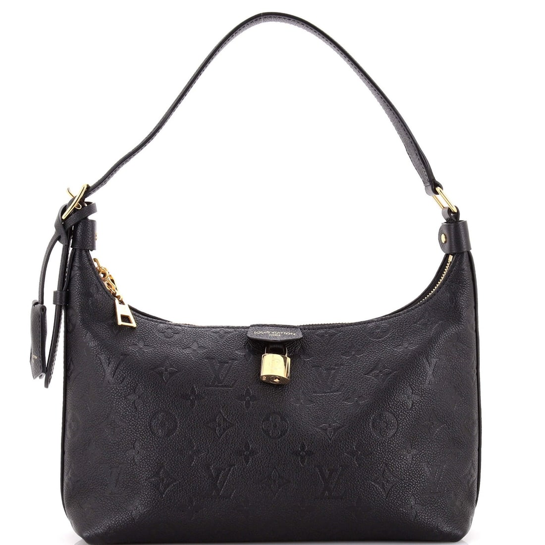 Sac Sport NM Louis Vuitton Leather Monogram Empreinte: Sac Sport NM Louis Vuitton Leather Monogram Empreinte The Sac Sport NM Louis Vuitton Leather Monogram Empreinte features a classic black leather exterior with subtle minor scuffs and creases. This