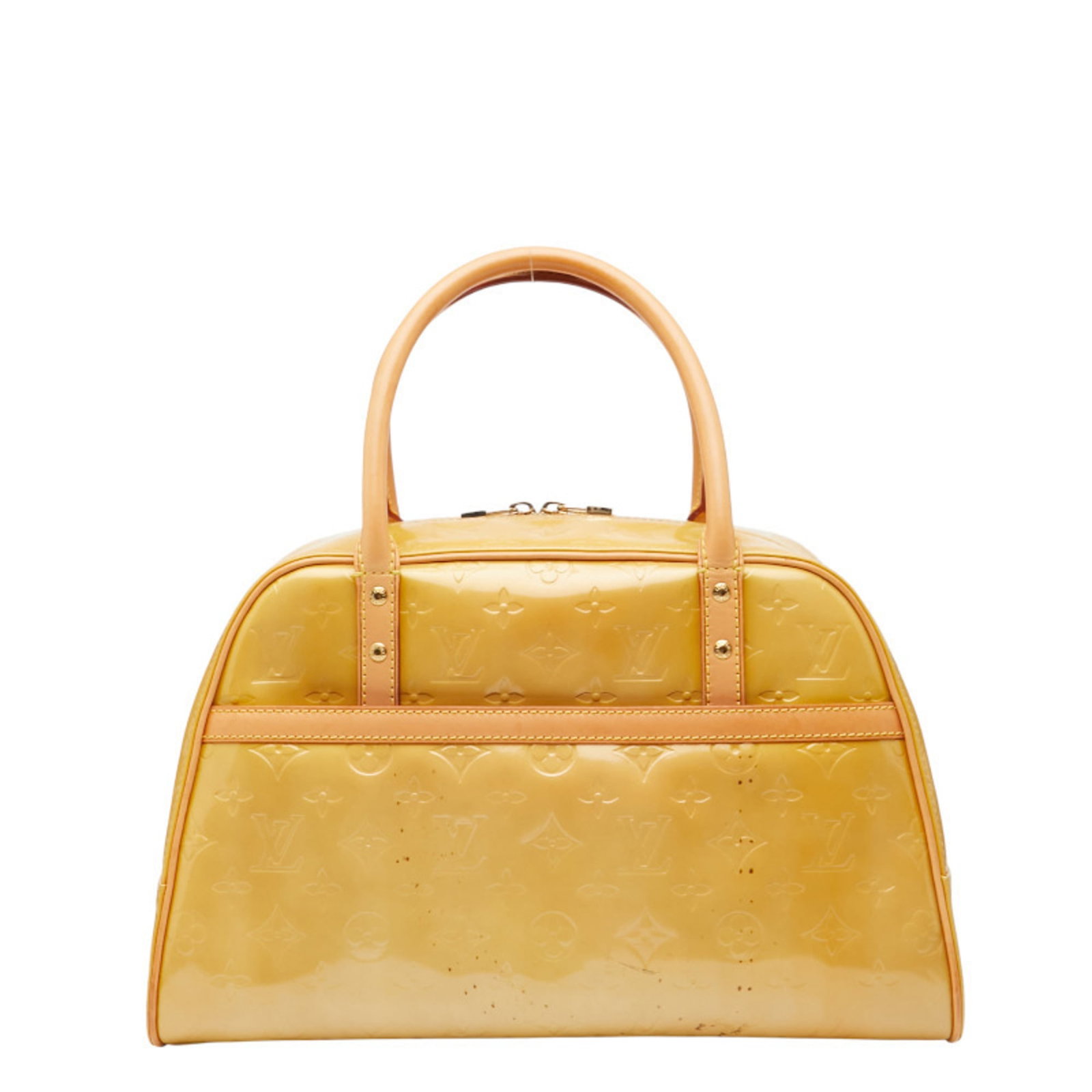 Louis Vuitton Boston Bag Handbag Patent Leather: Louis Vuitton Boston Bag Handbag Patent Leather Patent leather finishes this iconic Louis Vuitton Boston Bag in beige and yellow hues. With its classic design and timeless style, this handbag remains