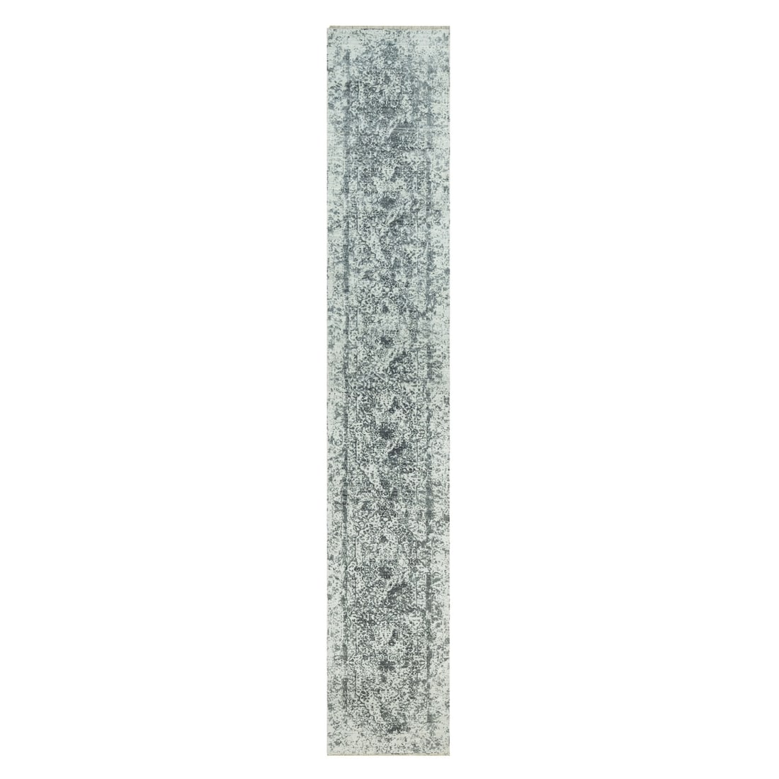 Strict Gray Zoroastrian Knotted Wool Silk Hand Made Rug: Strict Gray Zoroastrian Knotted Wool Silk Hand Made Rug The Strict Gray Zoroastrian Knotted Wool Silk Hand Made Rug boasts an intricate flatweave design, showcasing a subtle grey field with no