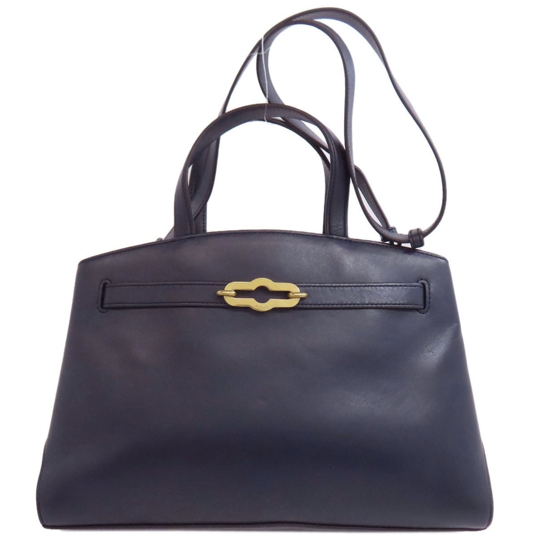 Strict Rules: Strict Rules Navy leather handbag with strict rules for its description. Only information explicitly stated will be used to highlight notable features, such as the exterior material and color. The mos