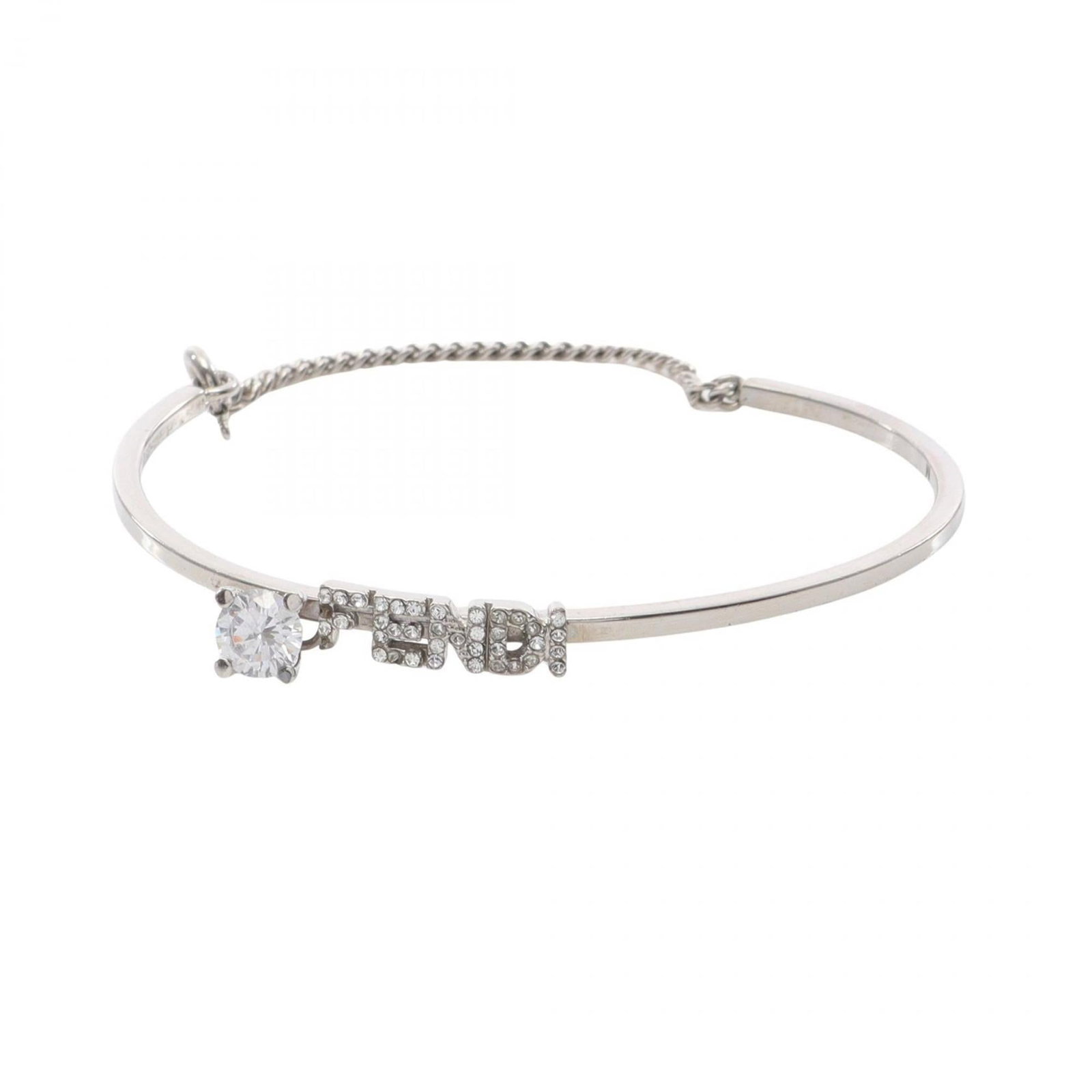 Fendi Charm Bracelet Stainless Steel: Fendi Charm Bracelet Stainless Steel Stainless steel charm bracelet from Fendi, featuring rhinestone accents. The 16cm long design boasts a classic charm style with subtle signs of usage. This pre-own