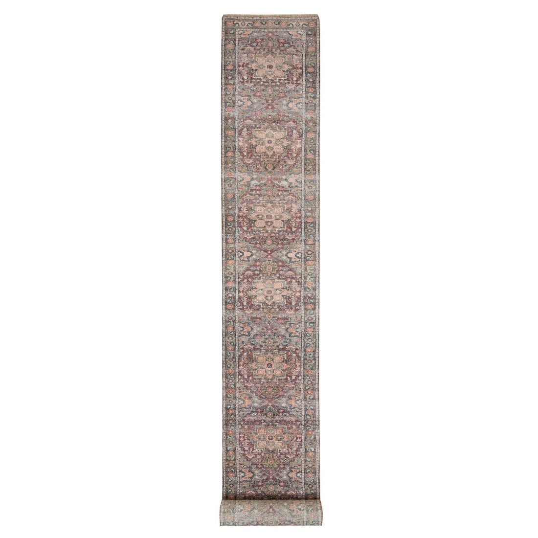 Hand knotted wool rug heris revival sangria red x 23'8: Hand knotted wool rug heris revival sangria red x 23'8 Hand-knotted wool rug from India's Heris revival style, boasting a vibrant sangria red color and intricate design. This stunning piece measures 2