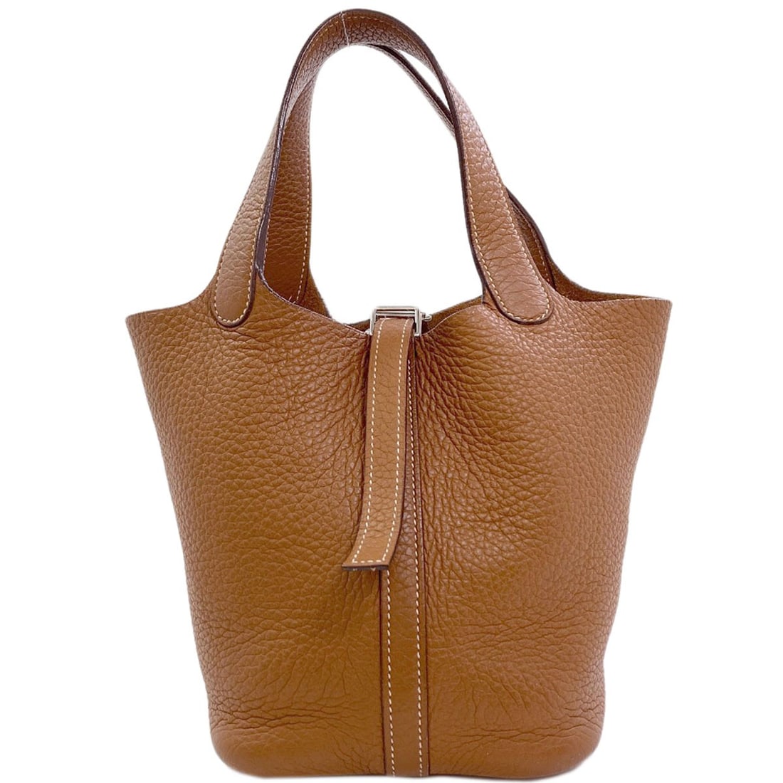 Picotinpm Handbag Gold Hardware Silver Taurillon Clemence Hermes: Picotinpm Handbag Gold Hardware Silver Taurillon Clemence Hermes Taurillon Clemence exterior in gold hardware and silver accents, this Herm?s handbag exudes elegance with its sophisticated design.