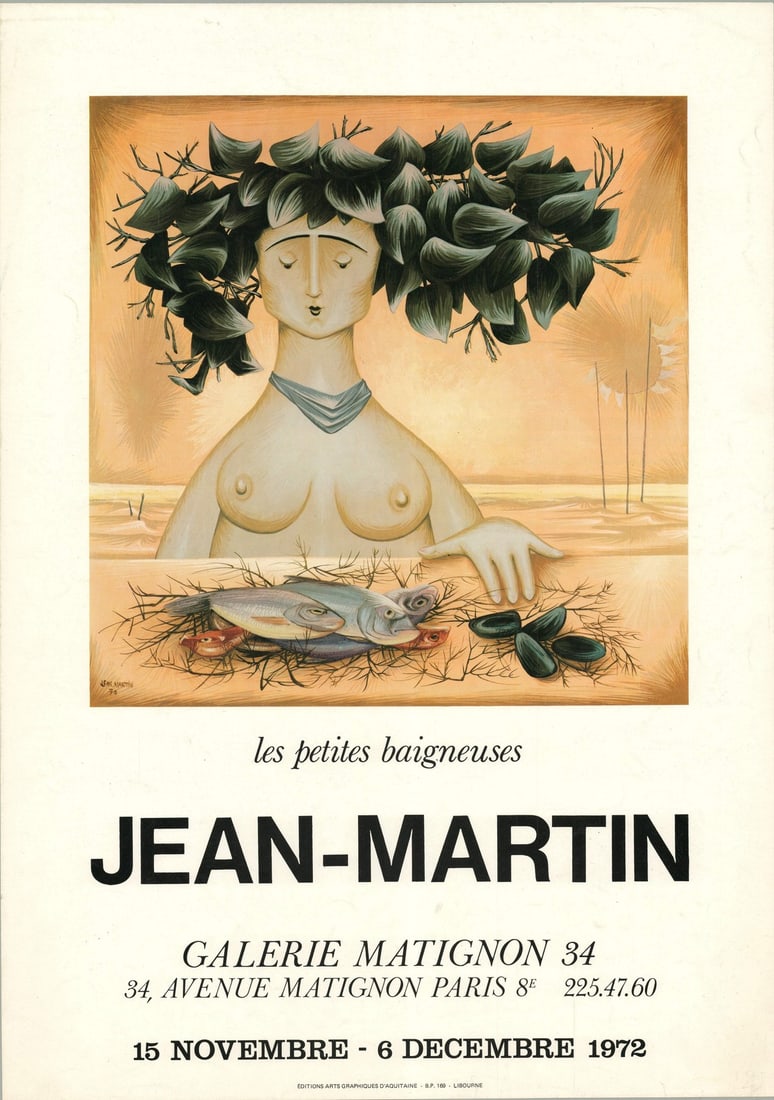 Jean Martin Les Petites Baigneuses Offset Lithograph 1972 Contemp: Jean Martin Les Petites Baigneuses Offset Lithograph 1972 Contemp Offset lithograph from 1972 by Jean-Martin, featuring nudes in a captivating scene titled Les Petites Baigneuses. This near-mint