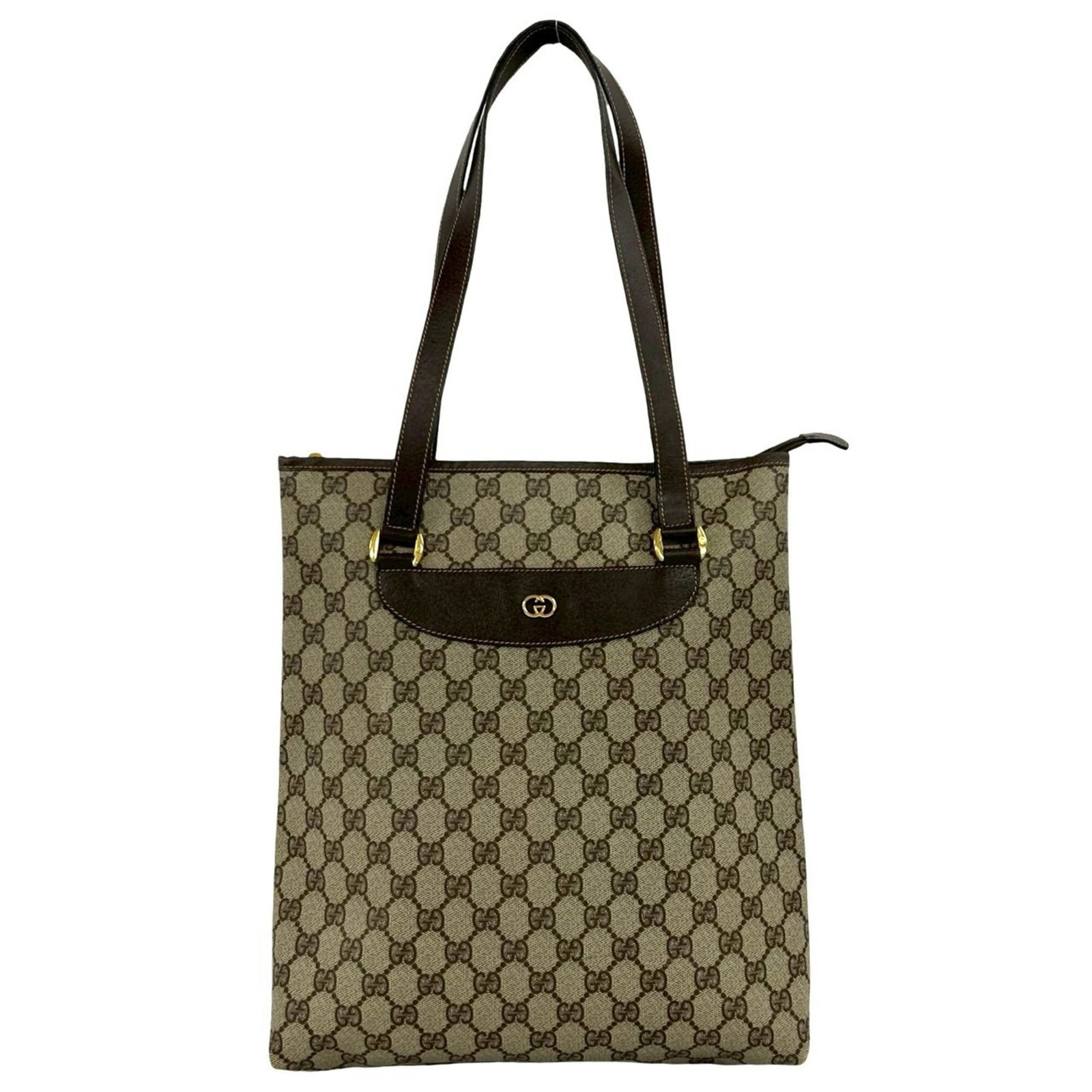 Gucci Handbag Shoulder Bag Tote Bag Leather Pvc: Gucci Handbag Shoulder Bag Tote Bag Leather Pvc Gucci's iconic shoulder bag tote features a rich brown leather and Pvc combination, offering a stylish and versatile design. With its classic dimensions