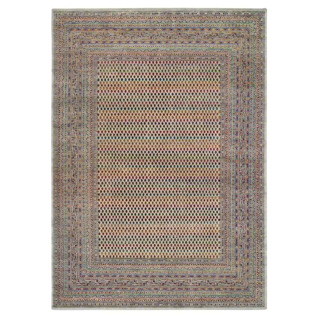 Colorful wool and silk rug: Colorful wool and silk rug The vibrant colors of this hand-knotted wool and silk rug create a stunning focal point in any room. Made from high-quality materials, including cotton foundation and luxuri