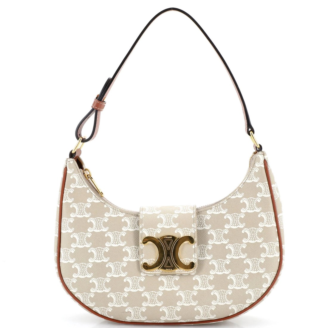 Triumph Bag Coat: Triumph Bag Coat The Triumph Bag Coat boasts a timeless design with its canvas coated exterior and classic brown hue. Measuring 5" in height, 10" in width, and 2" in depth, this shoulder bag features