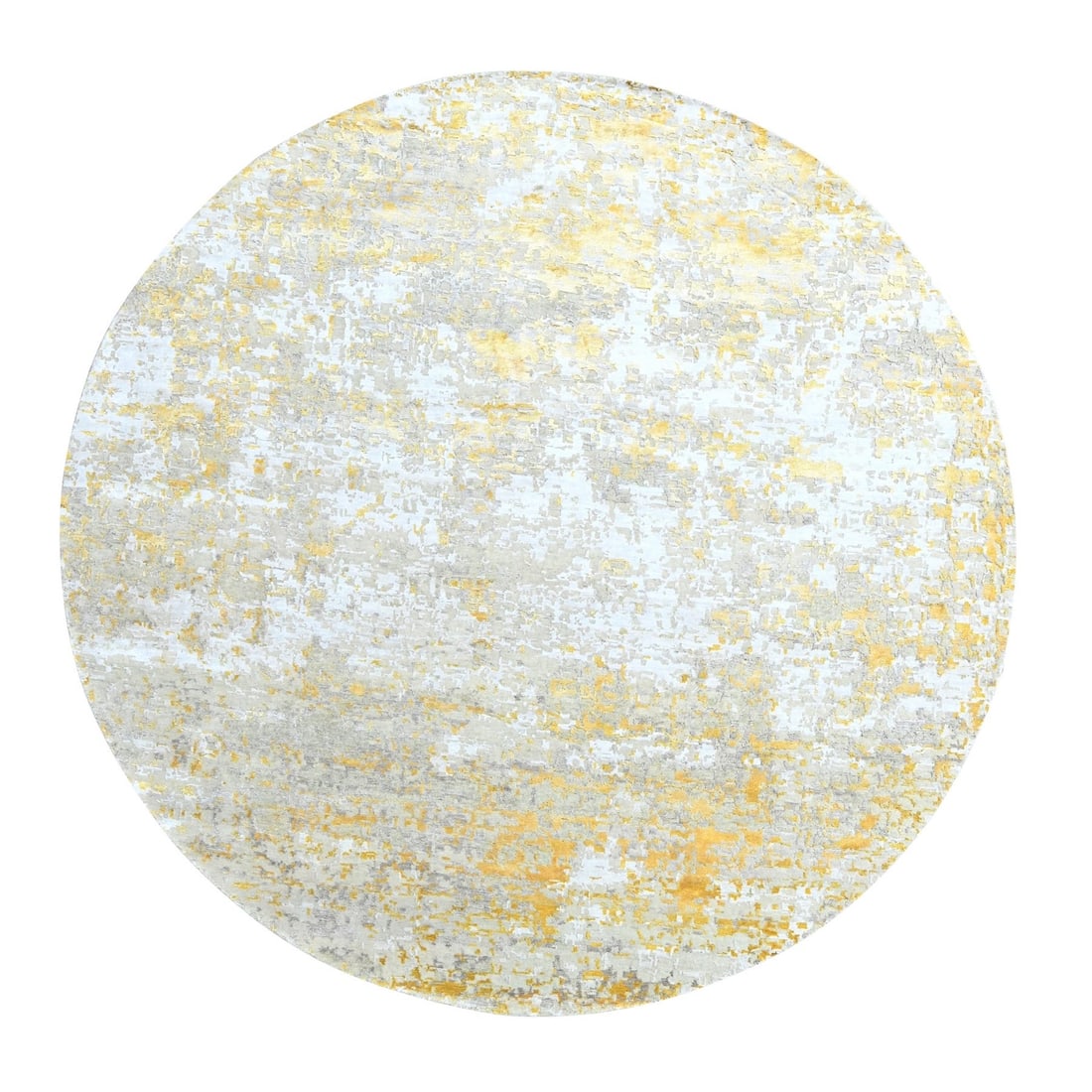 Hand knotted wool silk rug beige gold abstract design (1 of 8)
