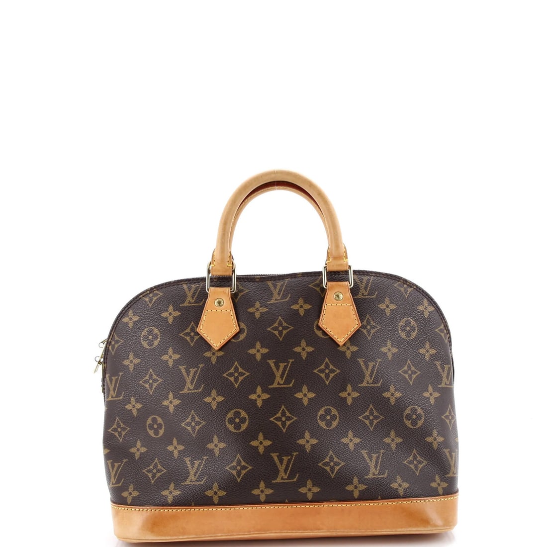 Canvas monogram handbag Louis Vuitton alma: Canvas monogram handbag Louis Vuitton alma Canvas monogram handbag from Louis Vuitton Alma collection features a classic top handle design with brown exterior and gold hardware. The bag boasts a timel