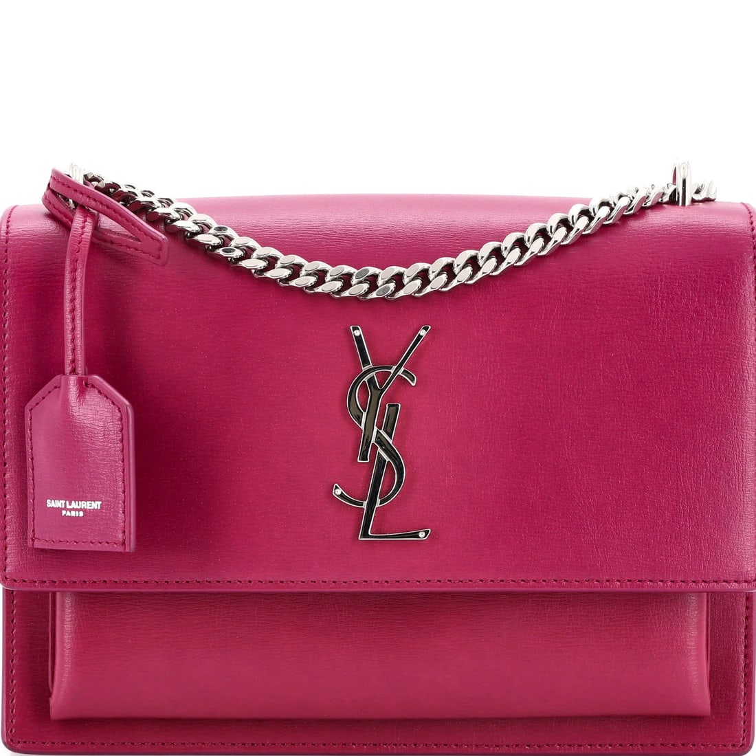 Laurent Saint Medium Crossbody Leather Bag Sunset: Laurent Saint Medium Crossbody Leather Bag Sunset The Laurent Saint Medium Crossbody Leather Bag Sunset boasts a rich purple exterior and suede interior, complemented by sleek silver hardware. Measuri