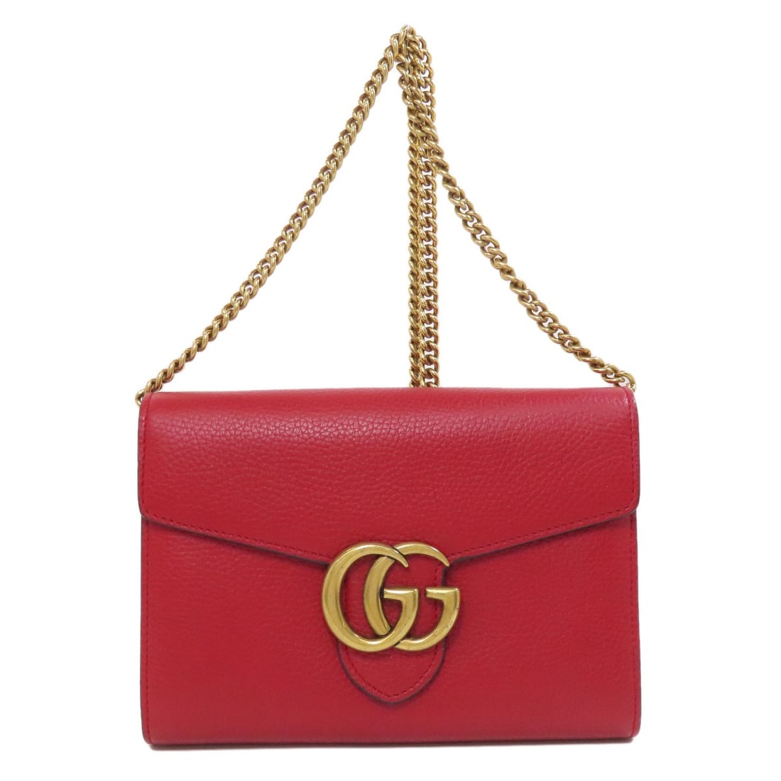 Wallet Gucci Long 401232 Leather Marmont With Chain Gg Coin Pocket: Wallet Gucci Long 401232 Leather Marmont With Chain Gg Coin Pocket Red leather wallet with coin pocket from Gucci features a long design and chain. The exterior color is red, matching the interior mat