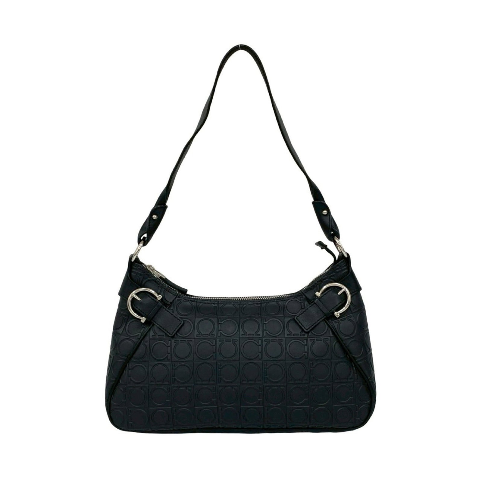 Salvatore Ferragamo Shoulder Bag Leather: Salvatore Ferragamo Shoulder Bag Leather This Salvatore Ferragamo shoulder bag features high-quality black leather with visible scratches and dirt. Made from durable materials, its classic design has 