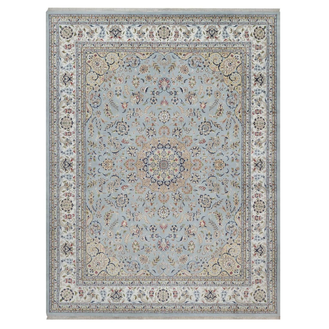 STRICT RULES use only words from original title hand knotted wool silk slate blue flower nain (1 of 11)