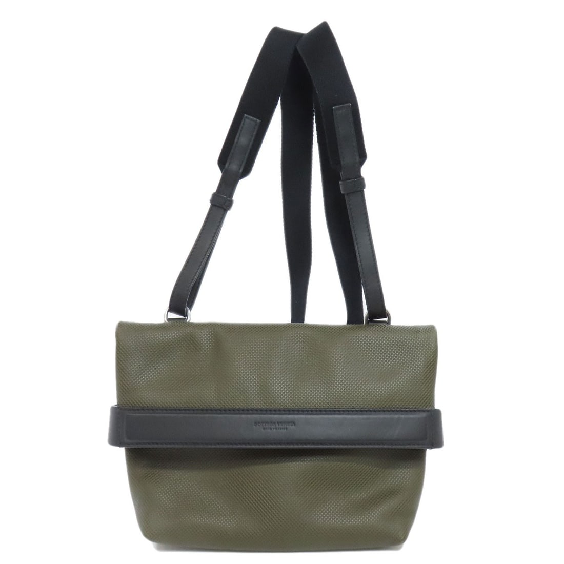 Shoulder Bag Pvc Logo Bottega: Shoulder Bag Pvc Logo Bottega PVC logo Bottega shoulder bag in khaki exterior. Notable for its PVC material and distinctive logo branding, this shoulder bag stands out with its unique style. The khaki