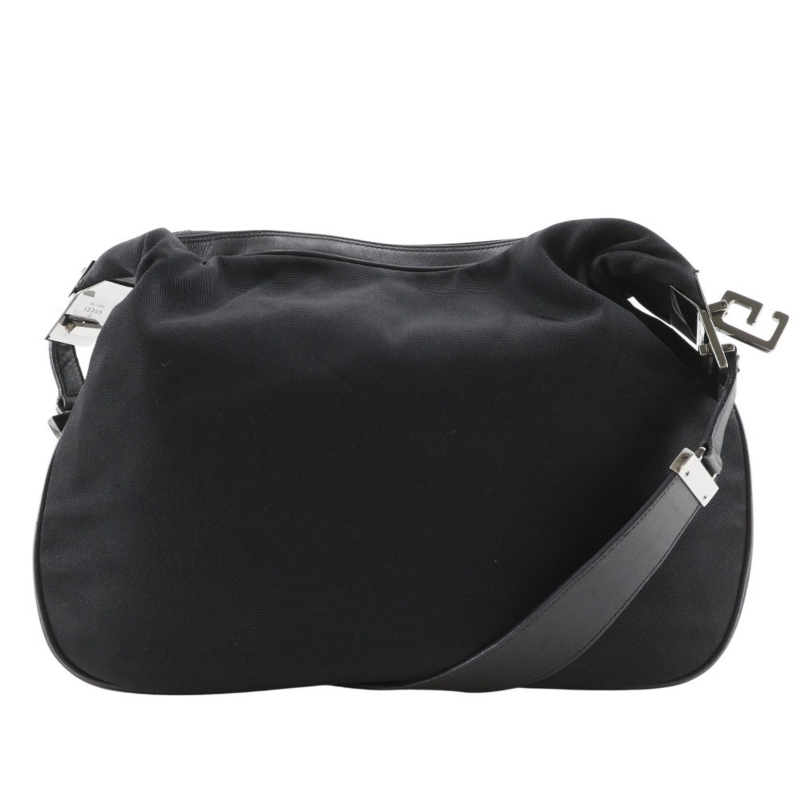 Gucci Shoulder Bag Nylon Canvas: Gucci Shoulder Bag Nylon Canvas The Gucci Shoulder Bag Nylon Canvas is a stylish and functional accessory featuring a sleek black design with a zipper closure. This versatile bag boasts an inner pocke
