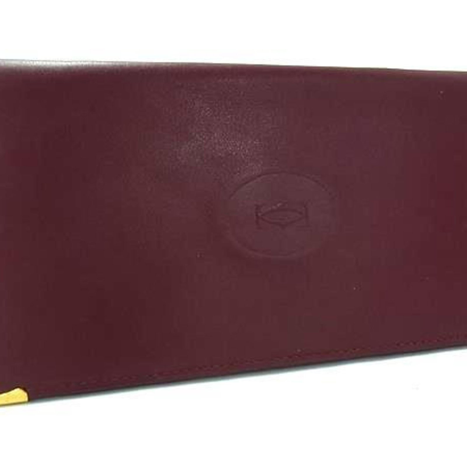 Cartier Long Wallet (Bi-Fold) Leather: Cartier Long Wallet (Bi-Fold) Leather Cartier Long Wallet (Bi-Fold) Leather in Bordeaux features a classic bi-fold design with clean lines and premium leather construction. The subtle scratches and mi