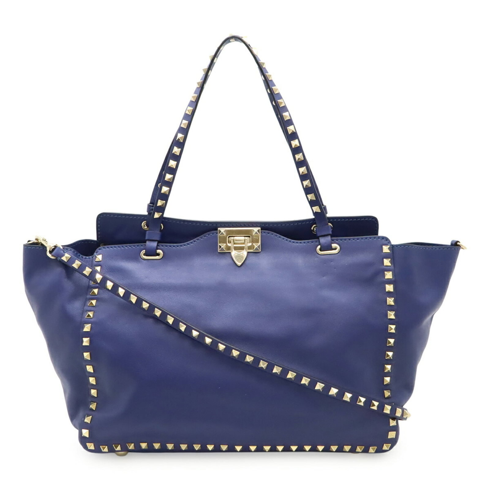 Valentino Garavani Handbag Leather: Valentino Garavani Handbag Leather Valentino Garavani Handbag Leather for sale. This blue leather handbag features a classic design with a size of 26cm x 33cm x 13cm and bears a signature. Traces of
