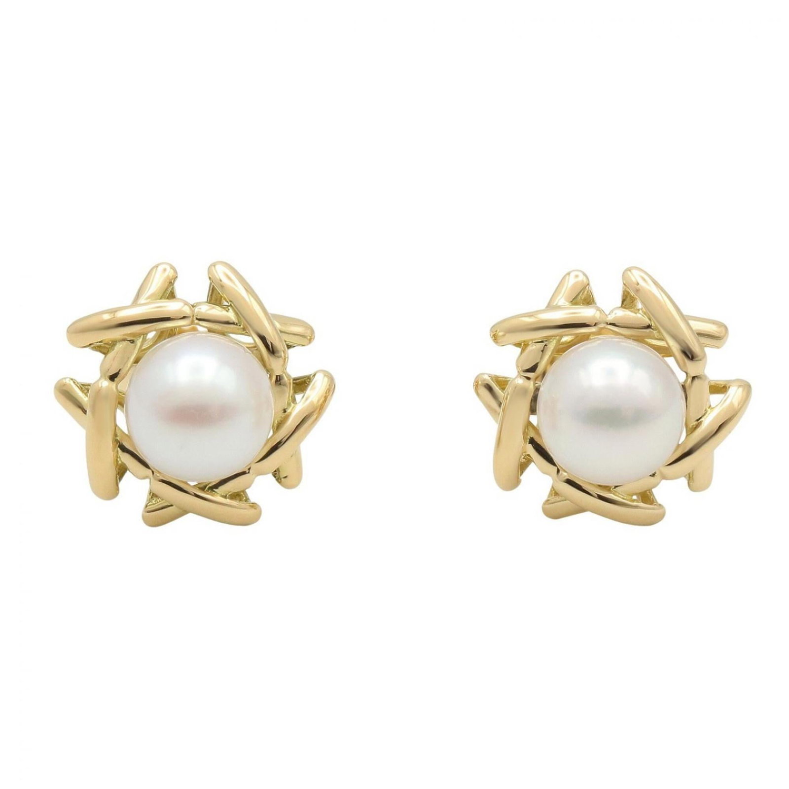 Tiffany Stud Earrings Yellow Gold (18K): Tiffany Stud Earrings Yellow Gold (18K) Stud earrings featuring 18K yellow gold and white pearl accents. The Tiffany brand adds a touch of elegance to any outfit with these classic designs. In very