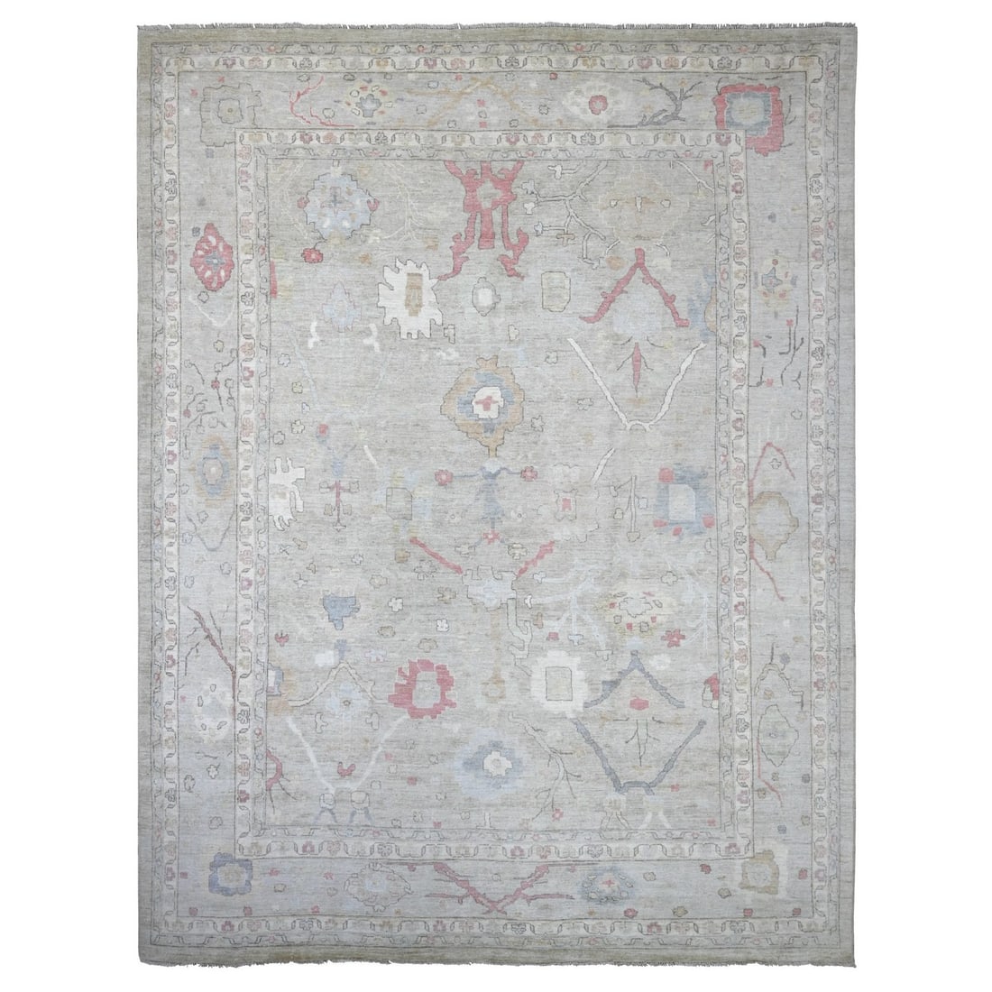 Angora rug leaf pattern light green wool hand knotted 12x15.8 XL oushak (1 of 11)
