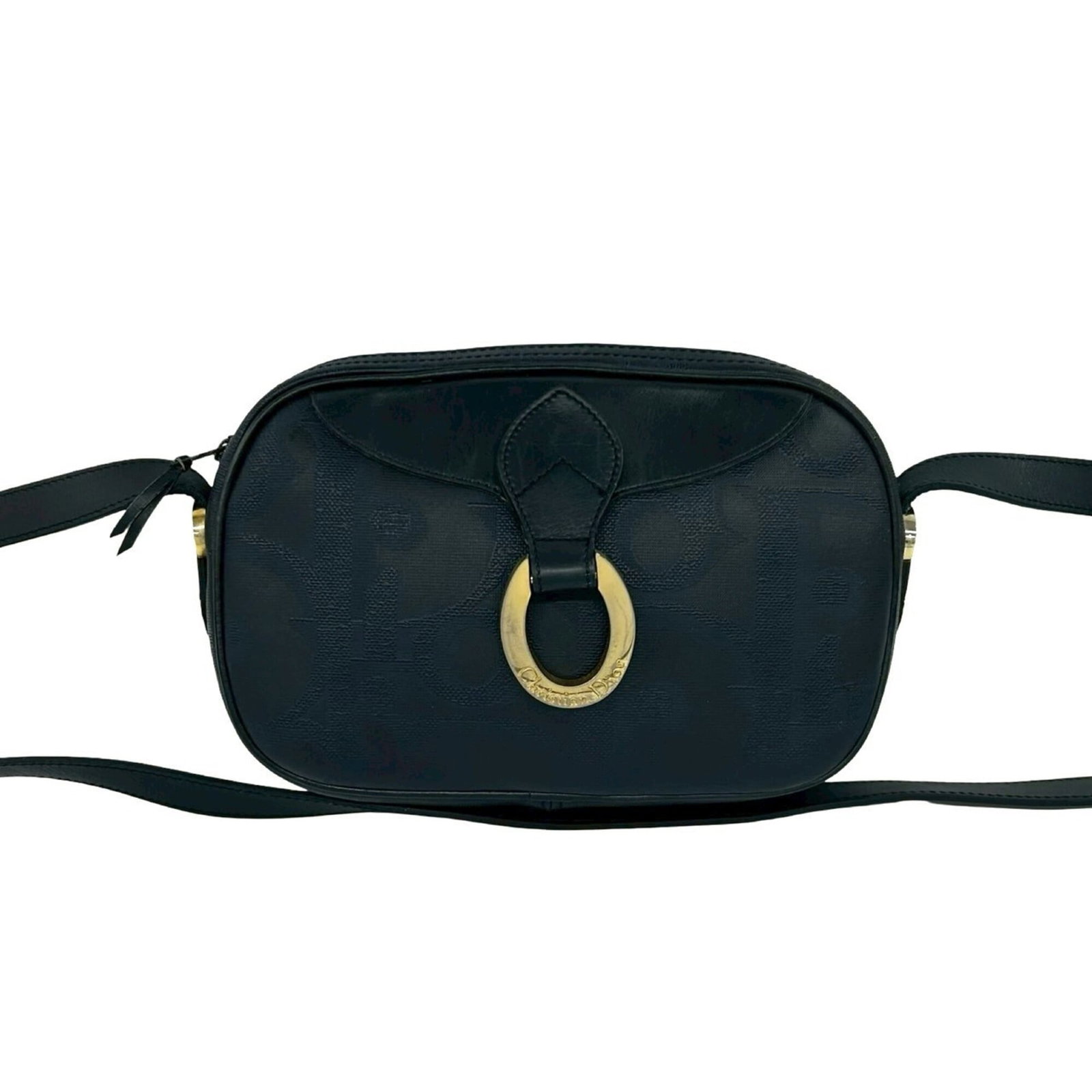 Christian Dior Pochette Shoulder Bag Pvc Leather: Christian Dior Pochette Shoulder Bag Pvc Leather PVC and leather combine in this Christian Dior Pochette Shoulder Bag, featuring a classic design with a navy color. The bag has some traces of usage, i