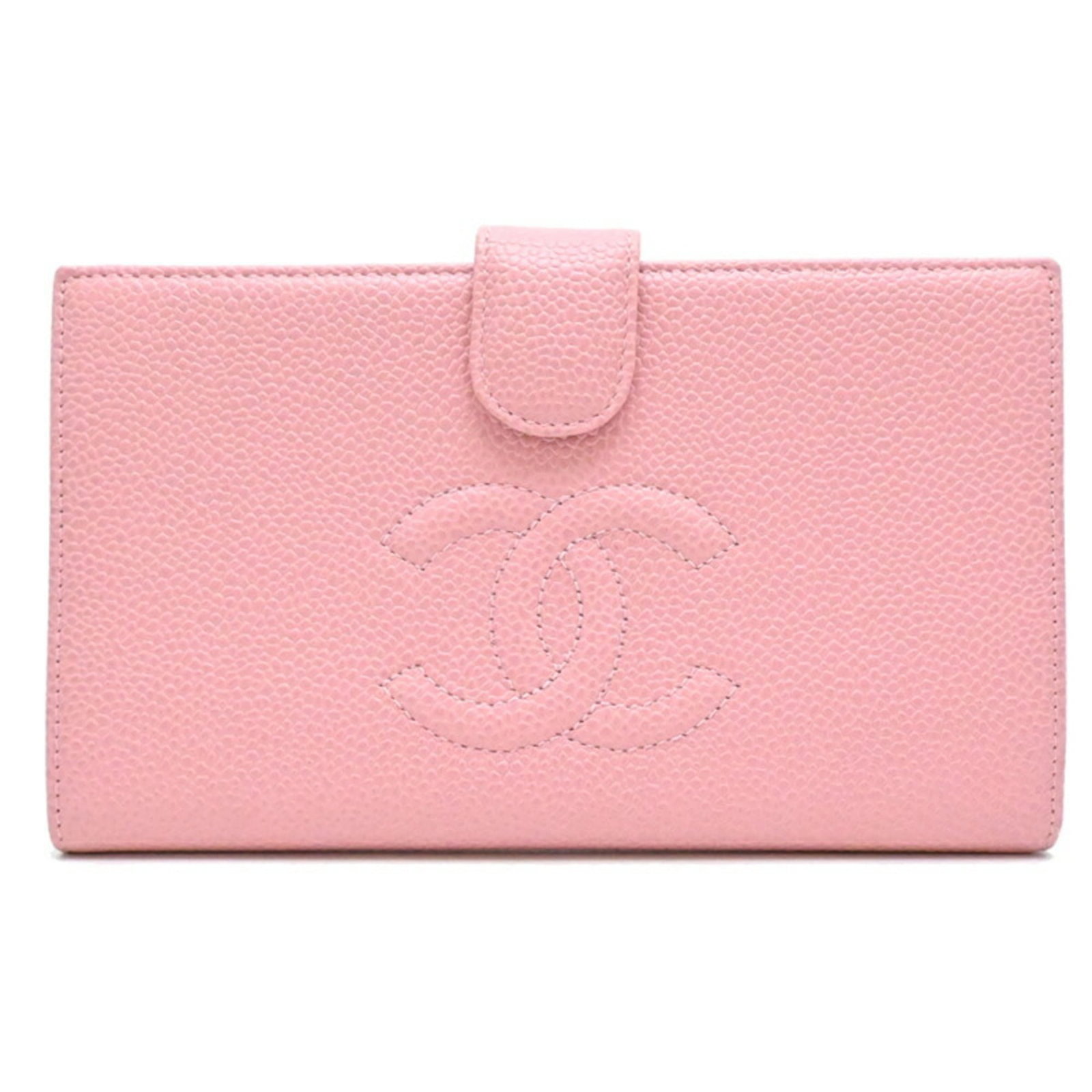 Chanel Wallet (Bi-Fold) Grained Calfskin: Chanel Wallet (Bi-Fold) Grained Calfskin The Chanel Wallet (Bi-Fold) Grained Calfskin features a classic design with a pink color and high-quality grained calfskin material. This bi-fold wallet has a 