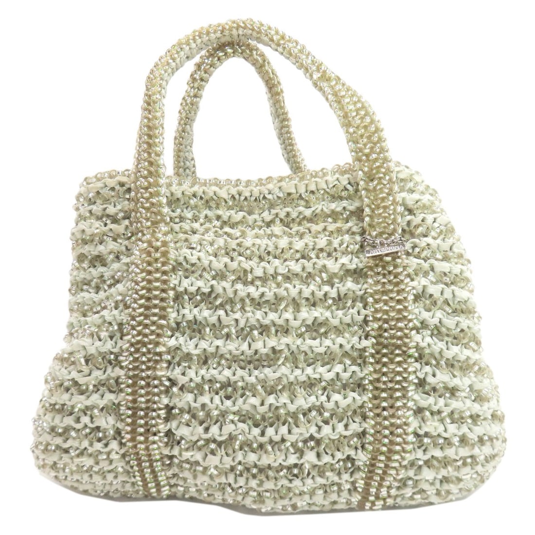 Tote Bag Pvc Wire Anteprima: Tote Bag Pvc Wire Anteprima PVC tote bag with wire frame and green exterior. The tote features an ANTEPRIMA style design made from durable PVC material. Its unique shape and color make it a