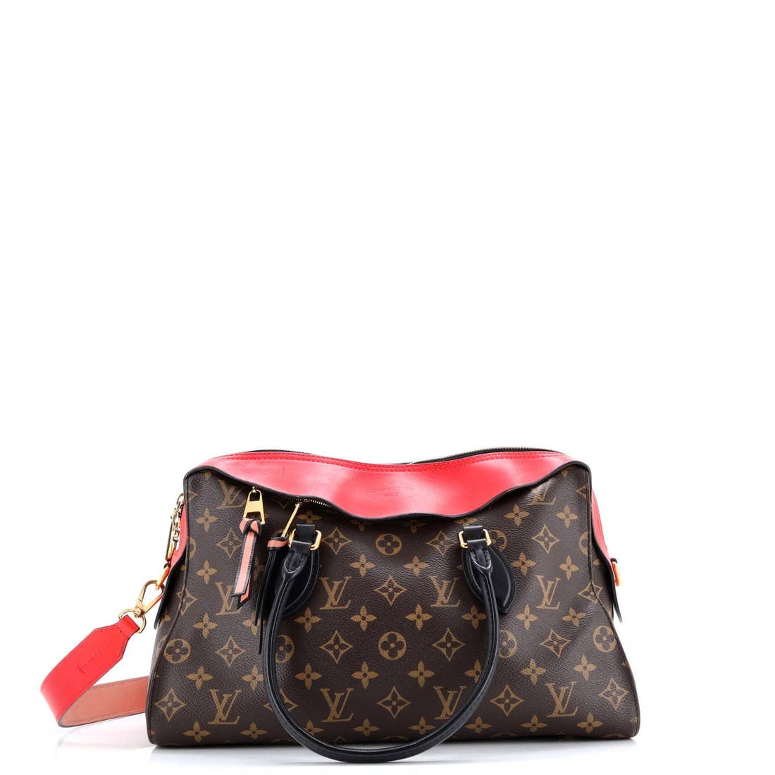 Louis Vuitton Canvas Monogram Leather Handbag Tuileries: Louis Vuitton Canvas Monogram Leather Handbag Tuileries The Louis Vuitton Canvas Monogram Leather Tuileries handbag boasts a striking red exterior with a classic satchel design. Measuring 9.5" tall