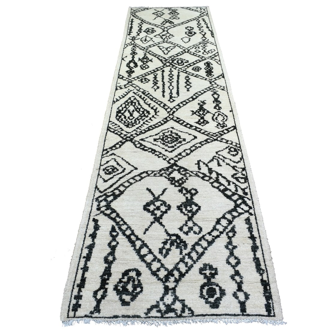 Ivory Hand Knotted Moroccan Berber Soft Shiny Wool Runner Rug 2'10"x11'4 (1 of 5)