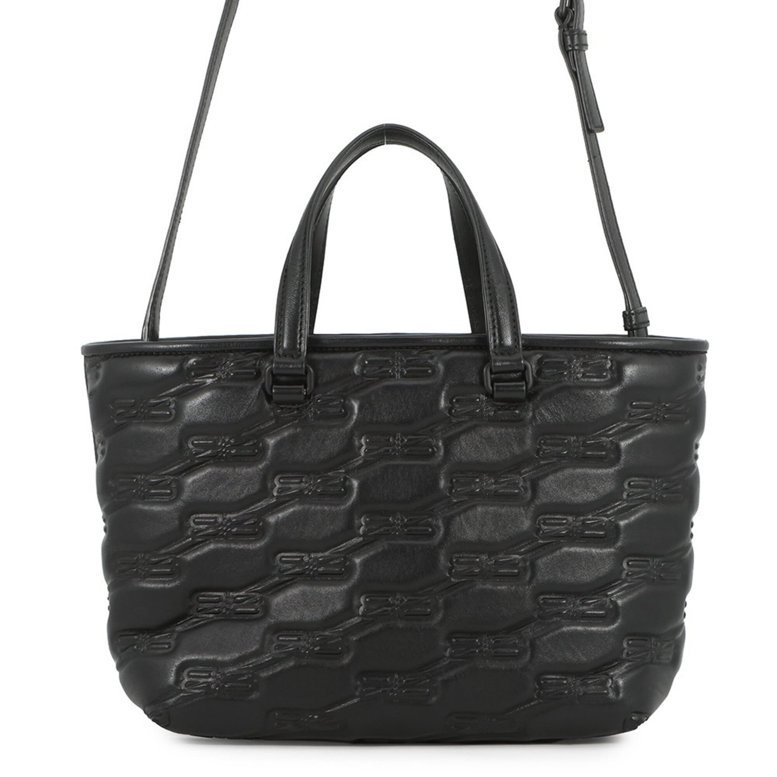 Balenciaga Handbag Leather: Balenciaga Handbag Leather This black Balenciaga handbag features high-quality calfskin leather and measures 20cm x 23cm x 11cm. With its classic design and sturdy strap length of 45.5cm - 118cm, this