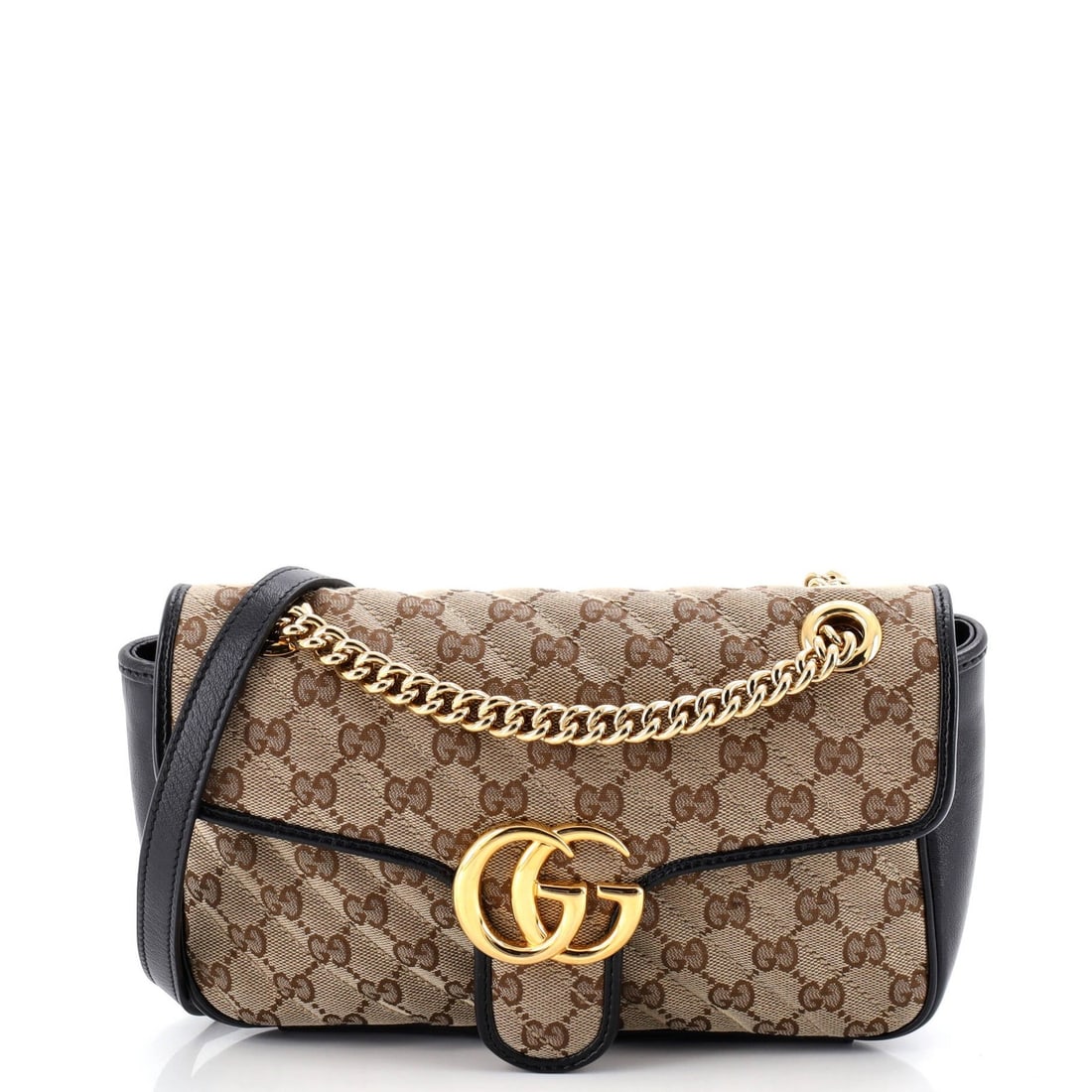 Gucci GG Marmont Flap Bag Diagonal Quilted GG Canvas with Leather Small Bags: Gucci GG Marmont Flap Bag Diagonal Quilted GG Canvas with Leather Small Bags Gucci's GG Marmont Flap Bag boasts a striking diagonal quilted design on its canvas exterior, paired with sleek leather acc