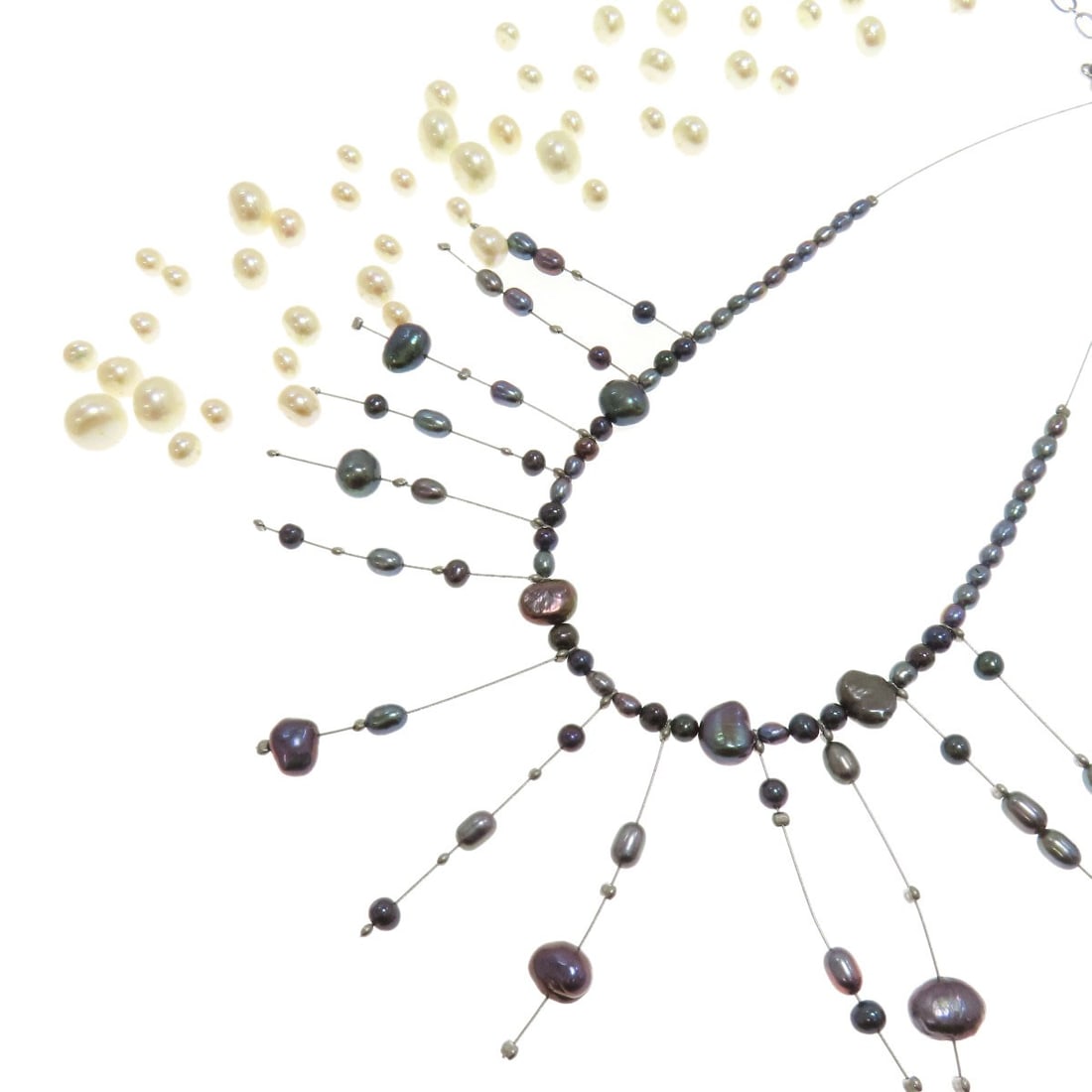 Pearl Necklace Set 2 Piece Metal Strict: Pearl Necklace Set 2 Piece Metal Strict This sleek black metal necklace features a striking design and measures 15.5 inches in length, making it a versatile accessory for everyday wear. The set includ