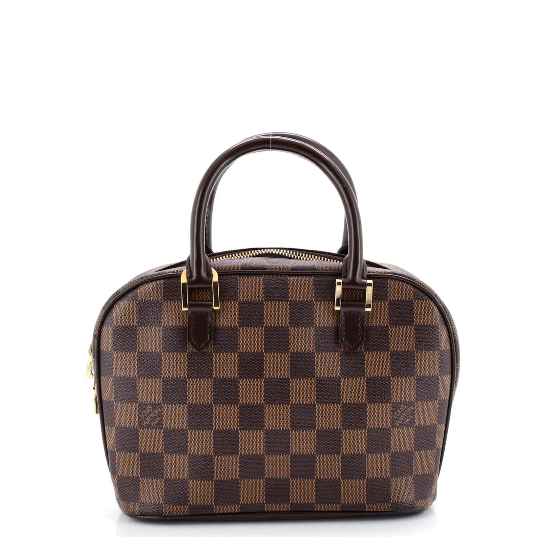 Damier Mini Louis Vuitton Handbag Sarria: Damier Mini Louis Vuitton Handbag Sarria The Damier Mini Louis Vuitton Sarria handbag boasts a classic brown canvas exterior with subtle wear and minor scuffs. Measuring just 6.5" tall and 9" wide, th