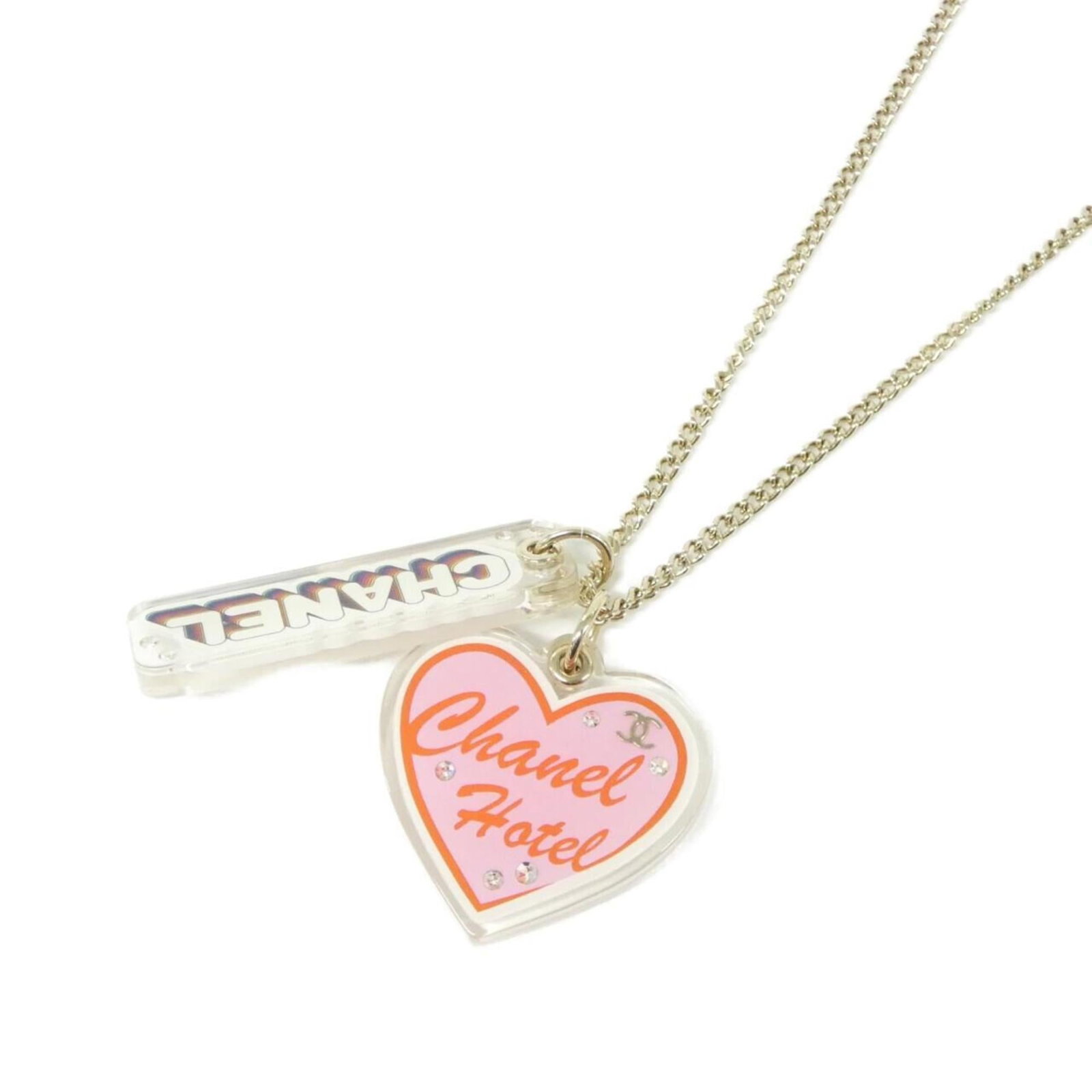 Chanel Abc787 Necklace: Chanel Abc787 Necklace Chanel Abc787 Necklace features a multi-color, pink pendant with a 7mm x 1.8mm design, suitable for necks measuring 67-72 cm in circumference. The necklace has undergone some we