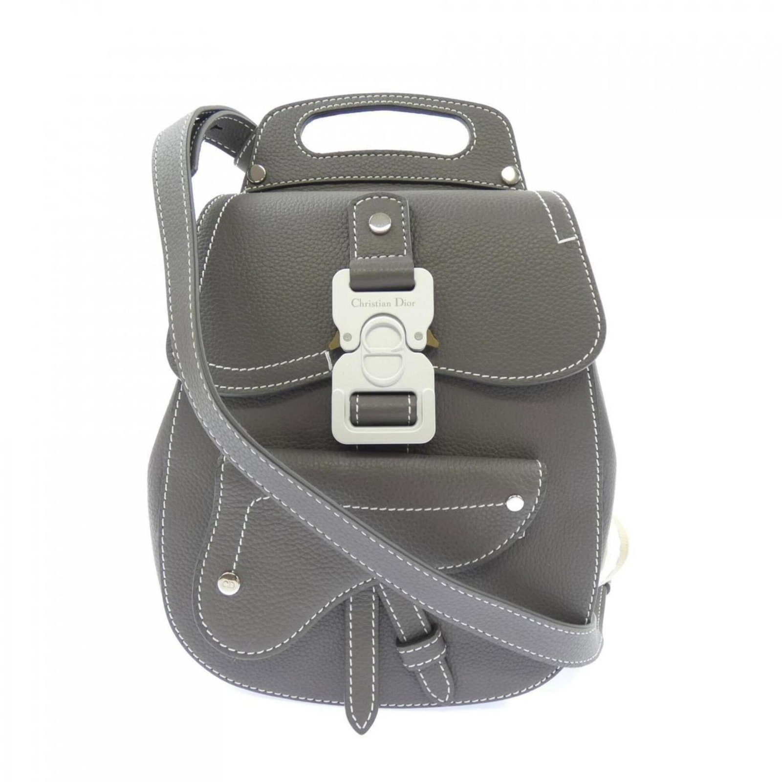 Dior Homme Backpack: Dior Homme Backpack The Dior Homme Backpack boasts a sleek gray color and compact size, making it a versatile accessory for daily use. With its durable design and worn-in look, this backpack still off