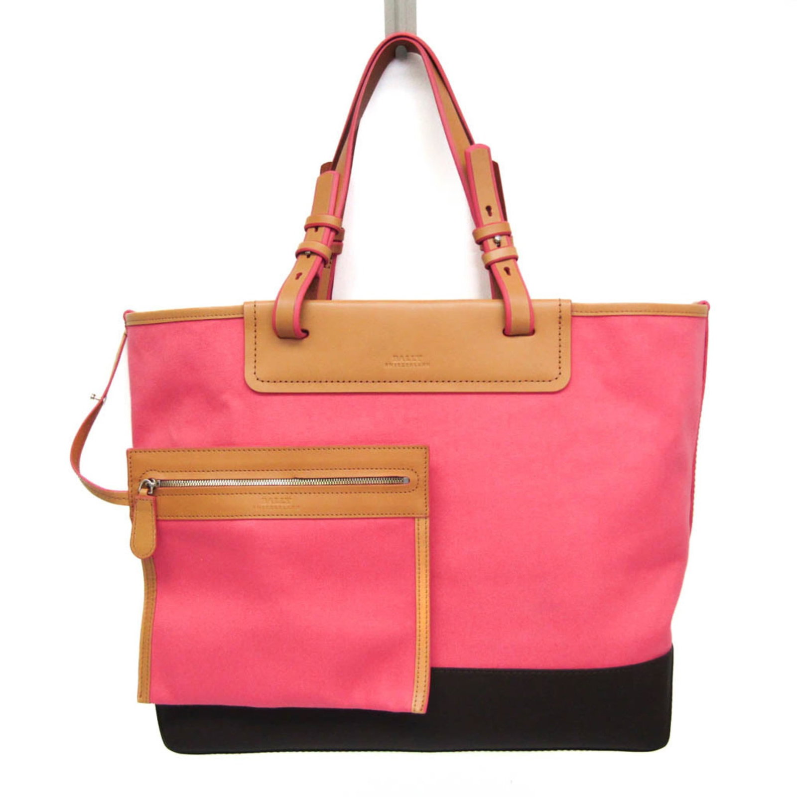 Bally Tote Bag Leather Canvas Rubber: Bally Tote Bag Leather Canvas Rubber Bally tote bag with unique combination of leather, canvas, and rubber materials. Available in beige, coral pink, and dark brown colors, this versatile bag features