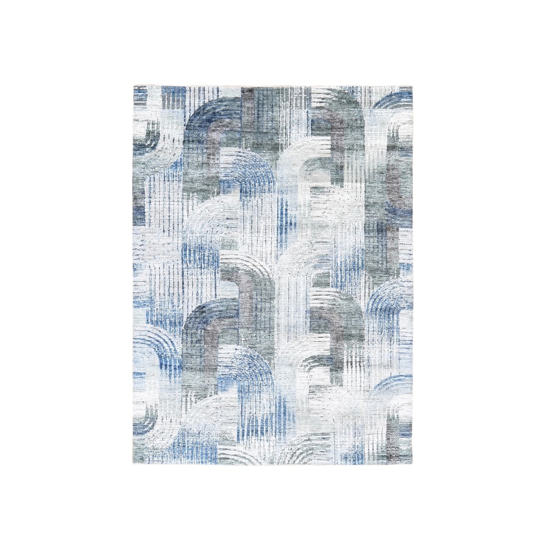 Textured wool hand knotted silk rug from intertwined passage (1 of 7)