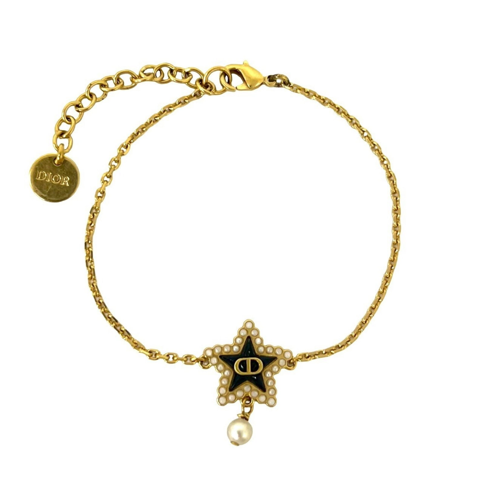 Christian Dior Charm Bracelet Gold Plating: Christian Dior Charm Bracelet Gold Plating Gold Plating Charm Bracelet from Christian Dior features a sleek black and gold design. The 20cm length offers a versatile fit for everyday wear. With traces