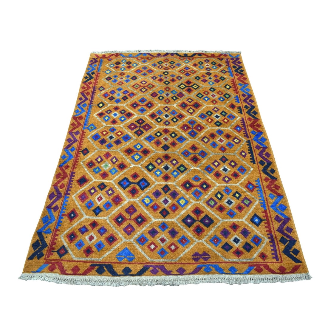 Tribal Design Afghan Village Rug 100% Wool Hand Knotted: Tribal Design Afghan Village Rug 100% Wool Hand Knotted Tribal Design Afghan Village Rug is a stunning example of traditional hand-knotted craftsmanship, featuring a rich brown field with intricate