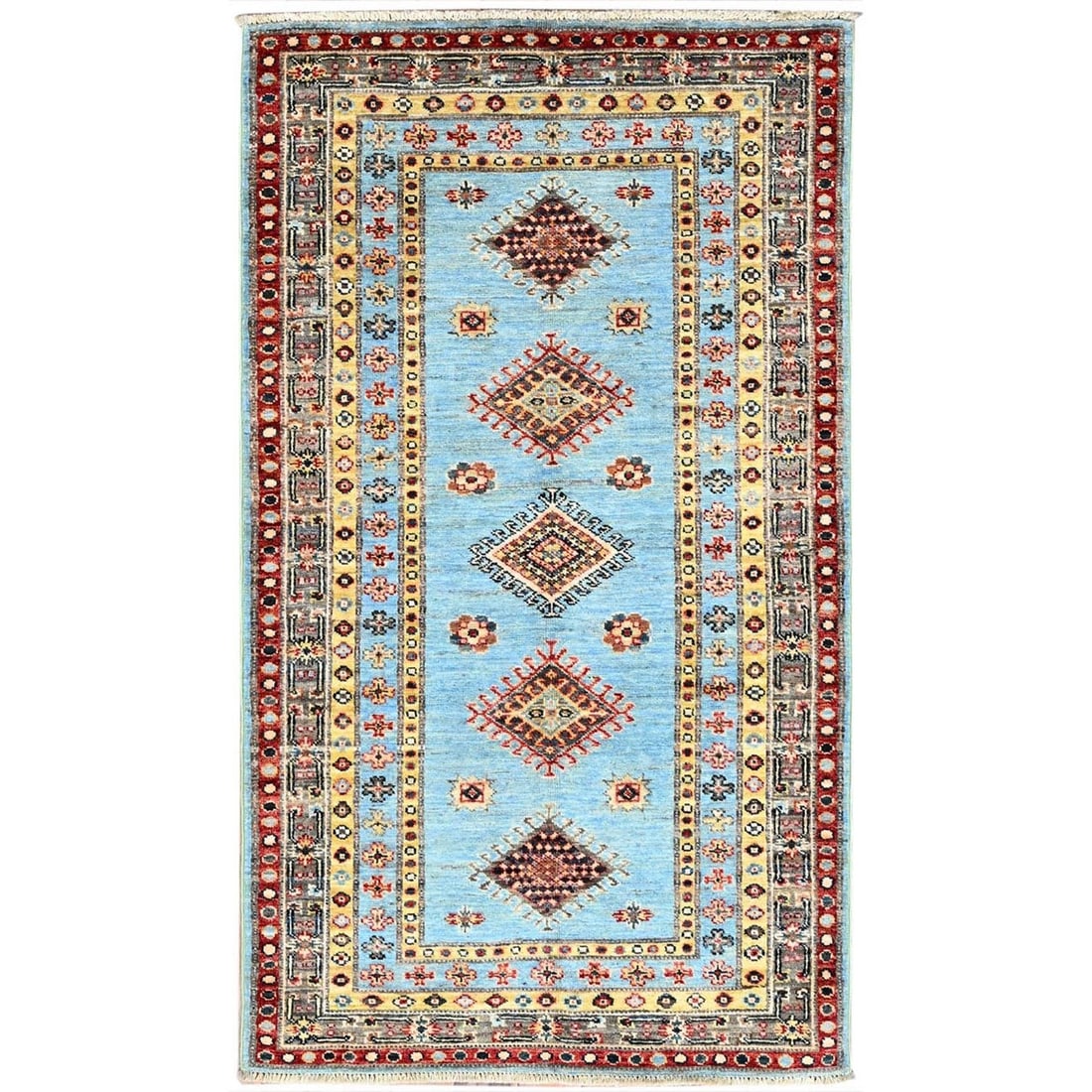 STRICT SIZE RULES: STRICT SIZE RULES This stunning blue wool rug boasts an intricate hand-knotted design originating from Afghanistan, characteristic of the region's rich Oriental style. With its rectangular field and b