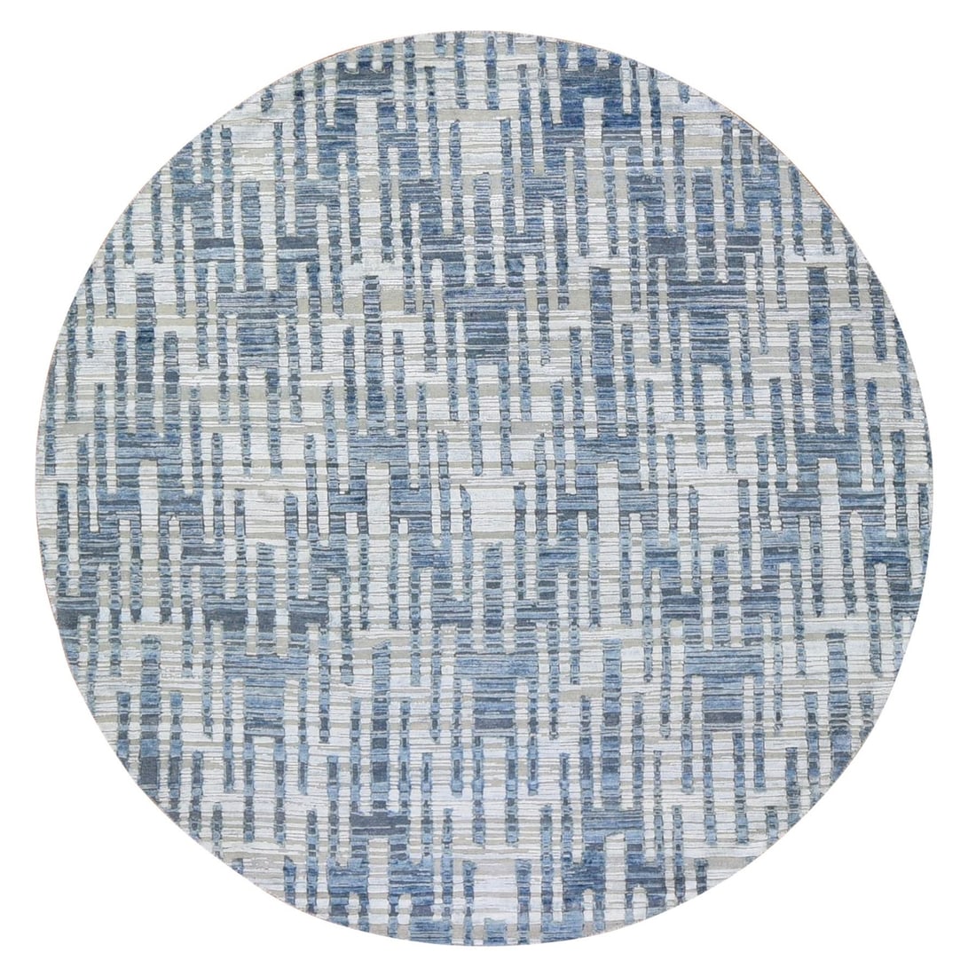 Pure Silk Zigzag with Graph Design Round Rug Textured Wool (1 of 11)