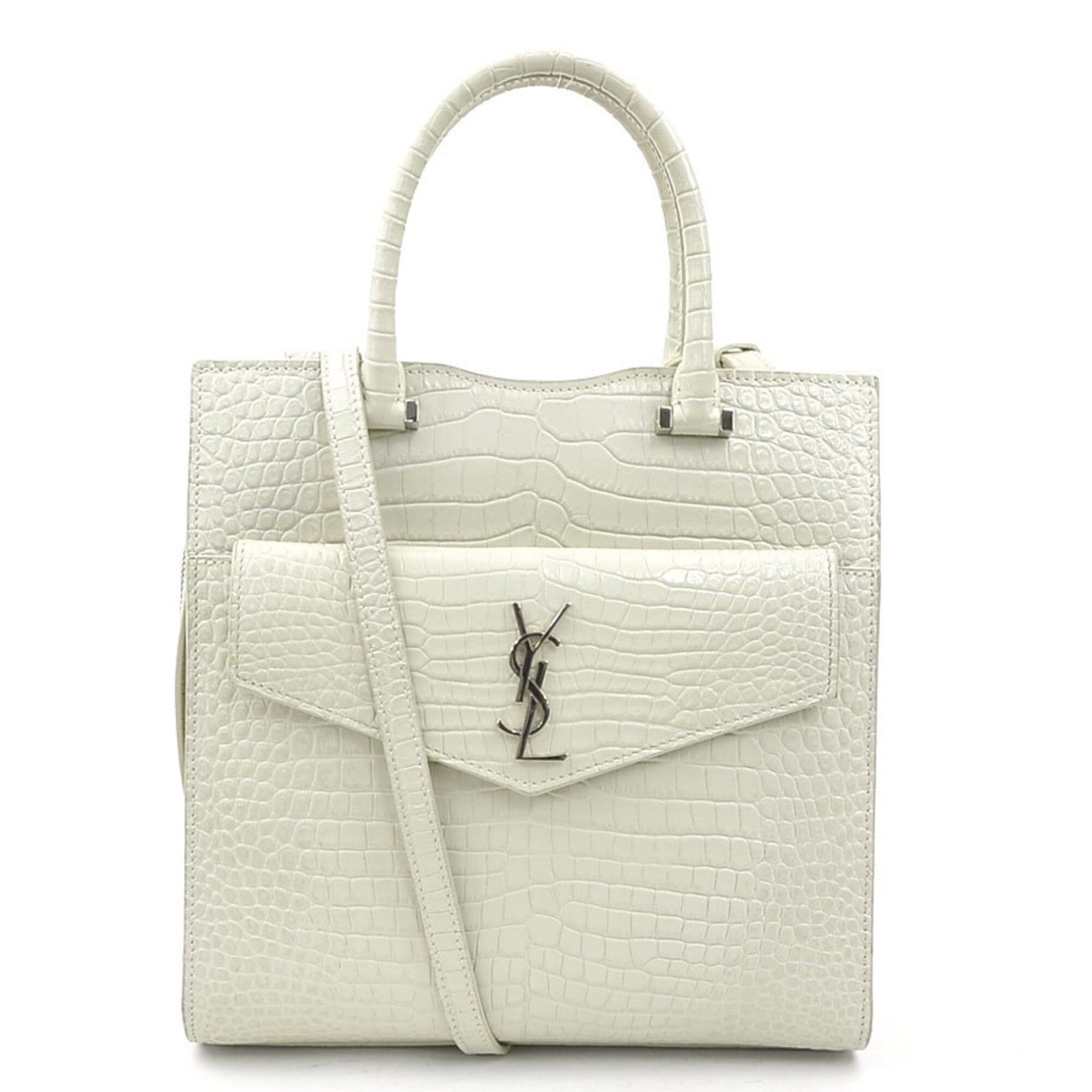 Saint Laurent Handbag Pouch Shoulder Bag Leather: Saint Laurent Handbag Pouch Shoulder Bag Leather The Saint Laurent Handbag Pouch Shoulder Bag Leather is a timeless piece with an ivory leather exterior. Measuring 23cm x 23cm x 11cm, this shoulder ba