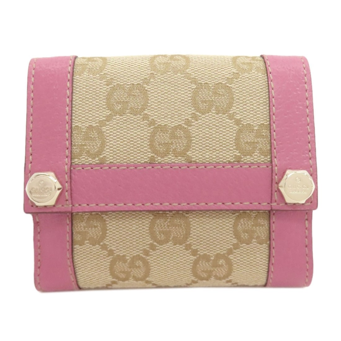 Strict Rules Apply: Strict Rules Apply Strictly speaking, this Gucci bifold wallet with coin pocket boasts a timeless design in rich brown and pink hues. The canvas material provides a sturdy base for its sleek, compact 