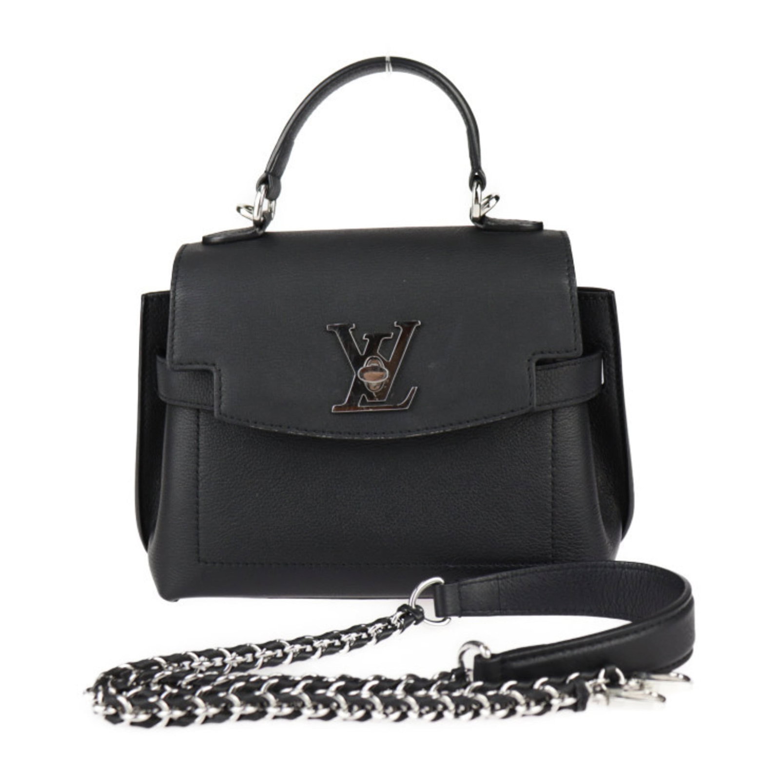 Louis Vuitton Handbag Shoulder Bag Leather: Louis Vuitton Handbag Shoulder Bag Leather Black Louis Vuitton leather shoulder bag with a classic design, featuring a 17cm x 23cm x 10cm size and a few traces of usage. The bag has some scratches and